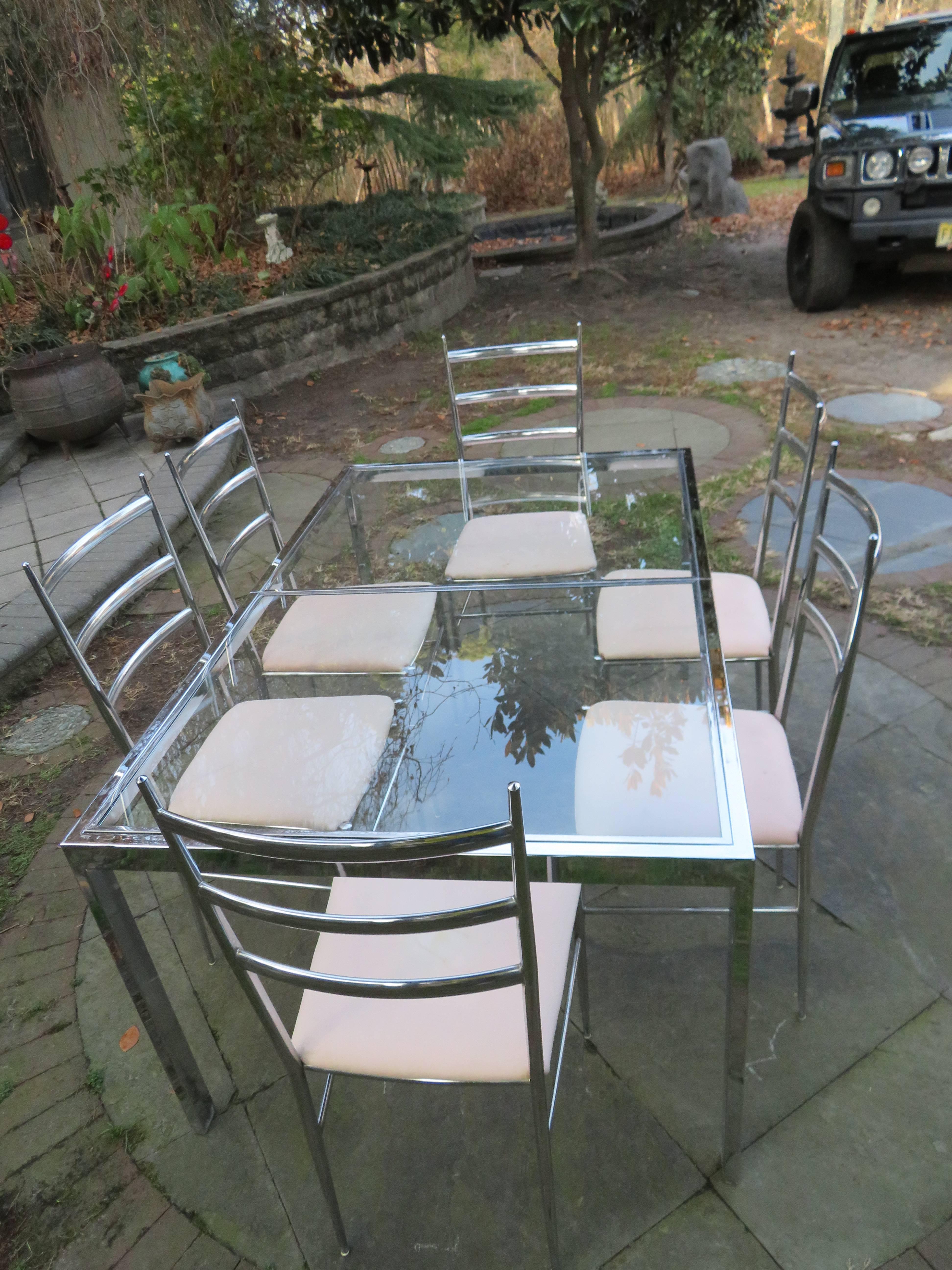 Six Chrome Ladder Back Dining Chairs in the Style of Gio Ponti Mid-Century, Set 1