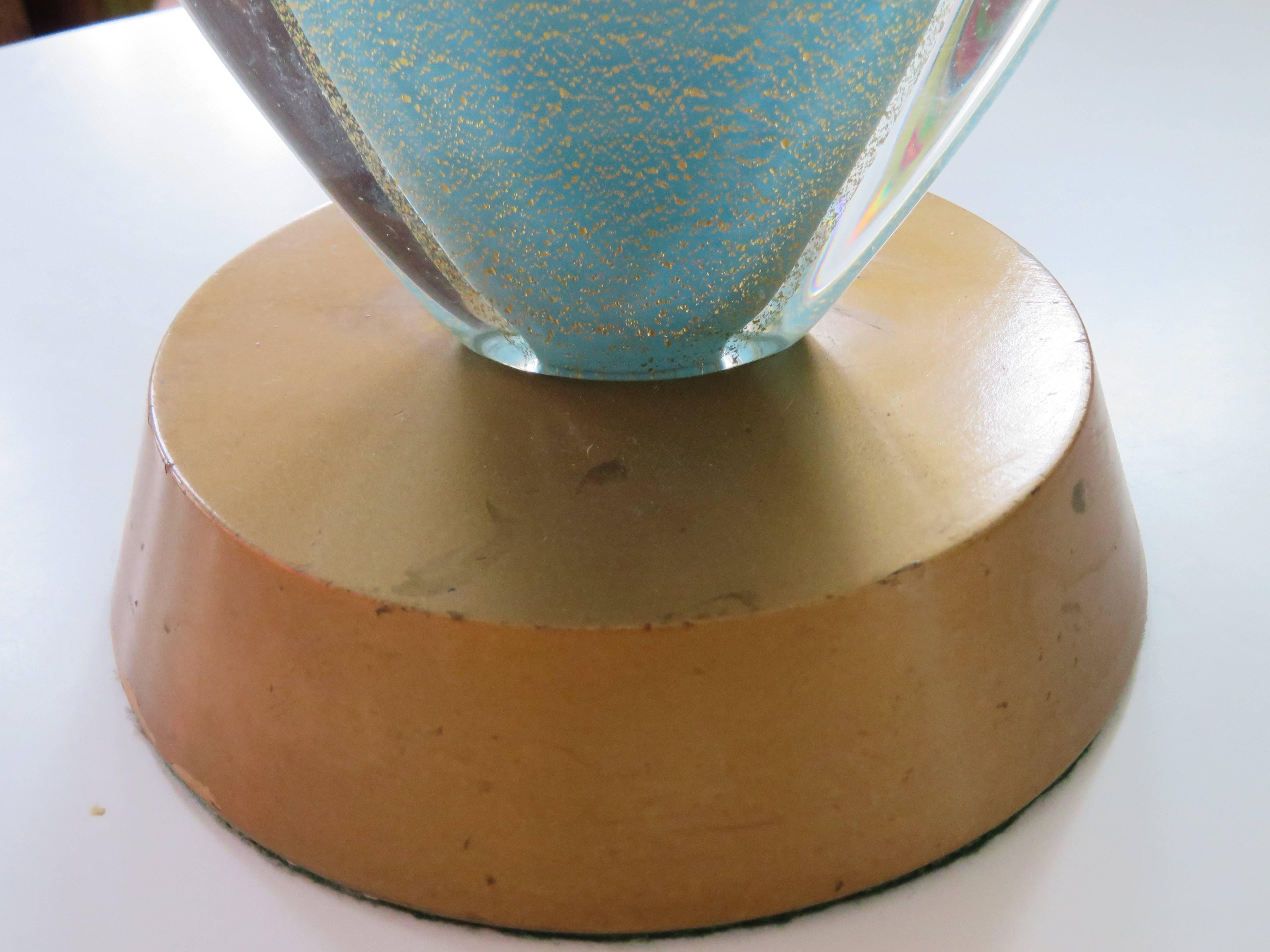 Italian Magical Pair Turquoise Gold Fleck Murano Lamps, style of Flavio Poli for Seguso