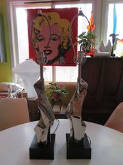 Pair of Brutalist Laurel Lamps Chrome by Richard Barr, Mid-Century Modern