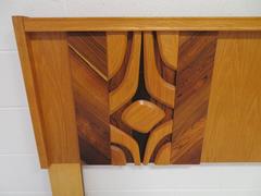 Interesting Mid-Century Modern Sculptural Teak Queen Size Headboard