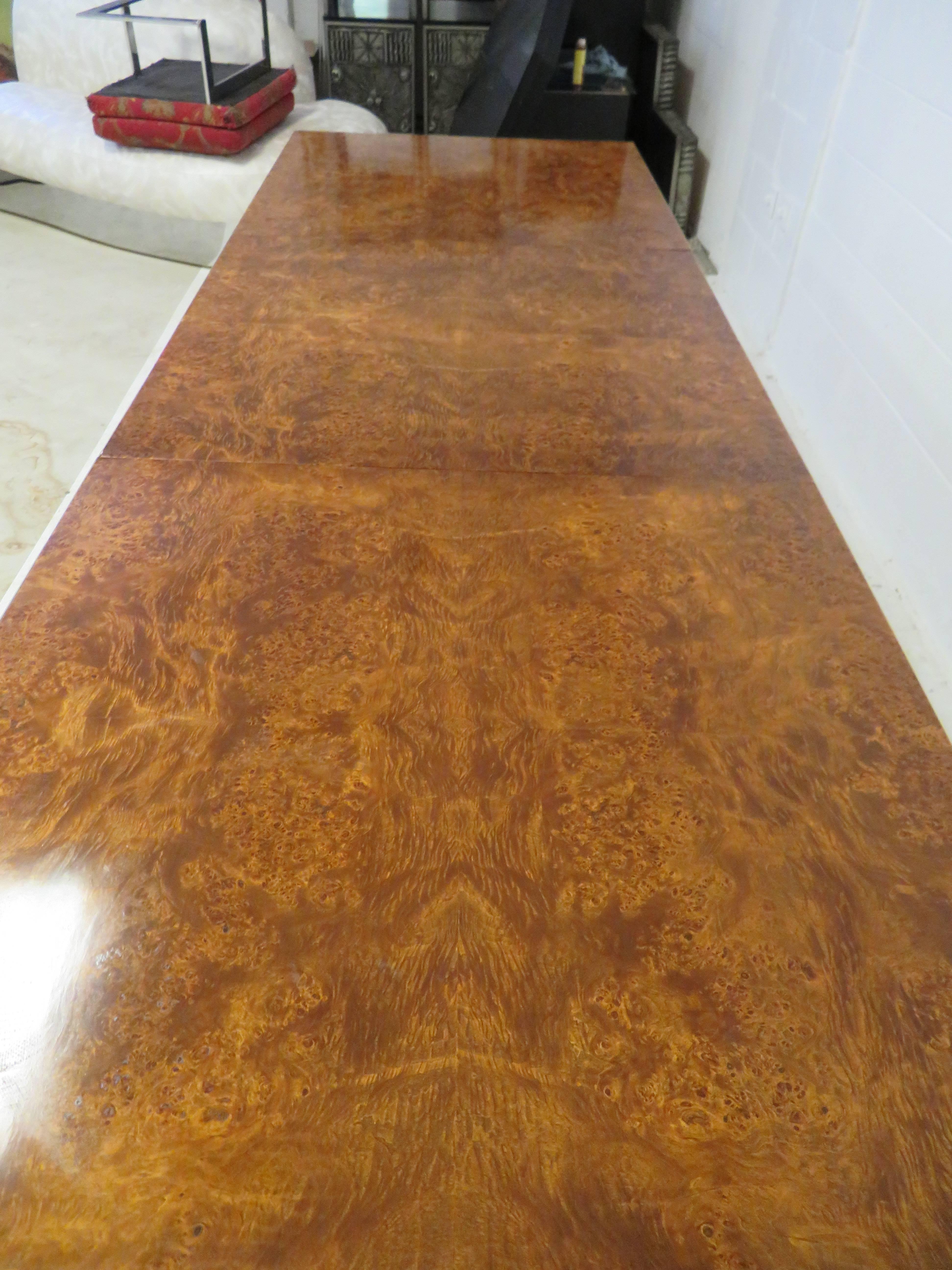 Spectacular Pierre Cardin Burled and Brass Dining Table Mid-Century Modern For Sale 1