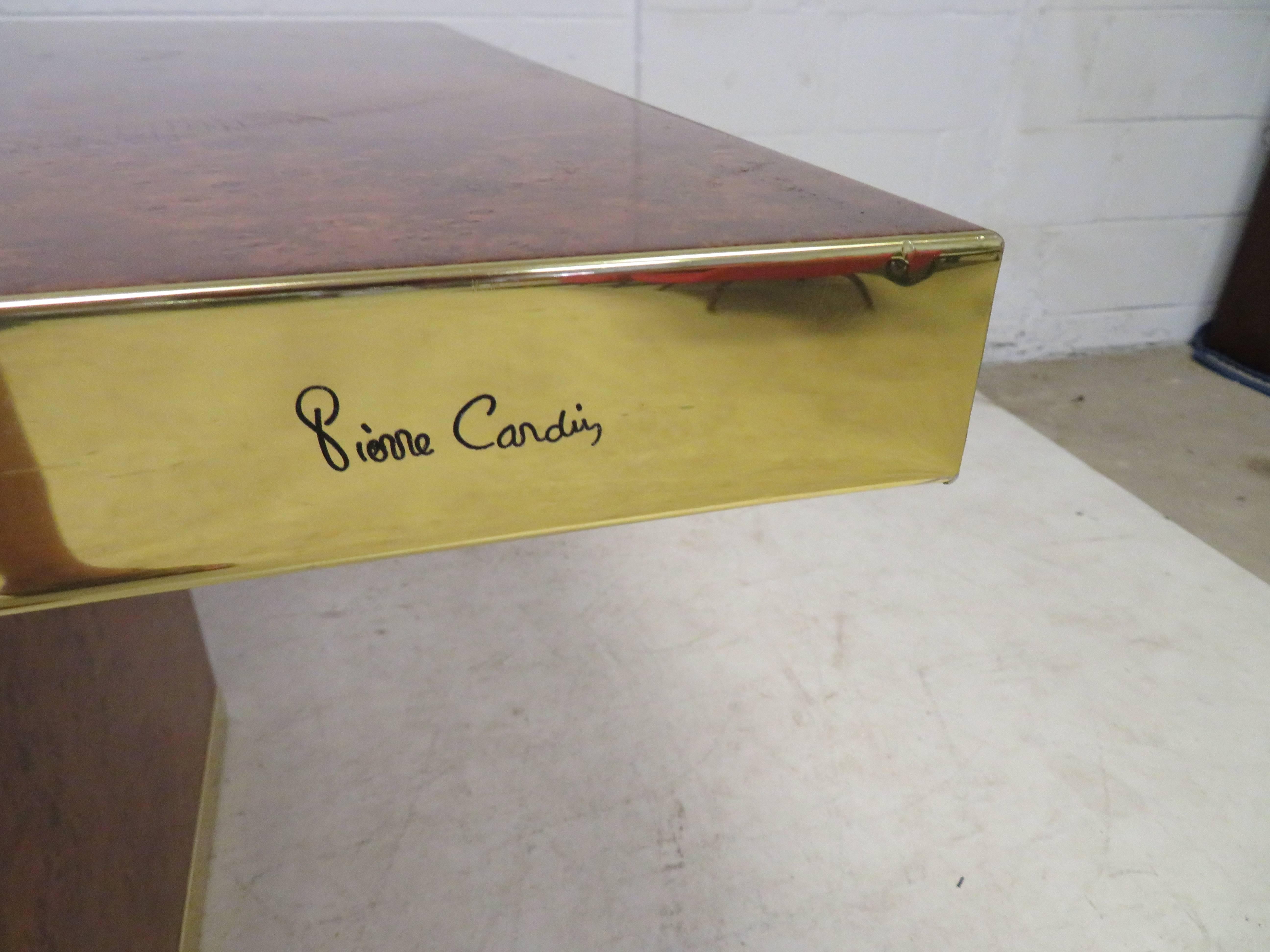 American Spectacular Pierre Cardin Burled and Brass Dining Table Mid-Century Modern For Sale