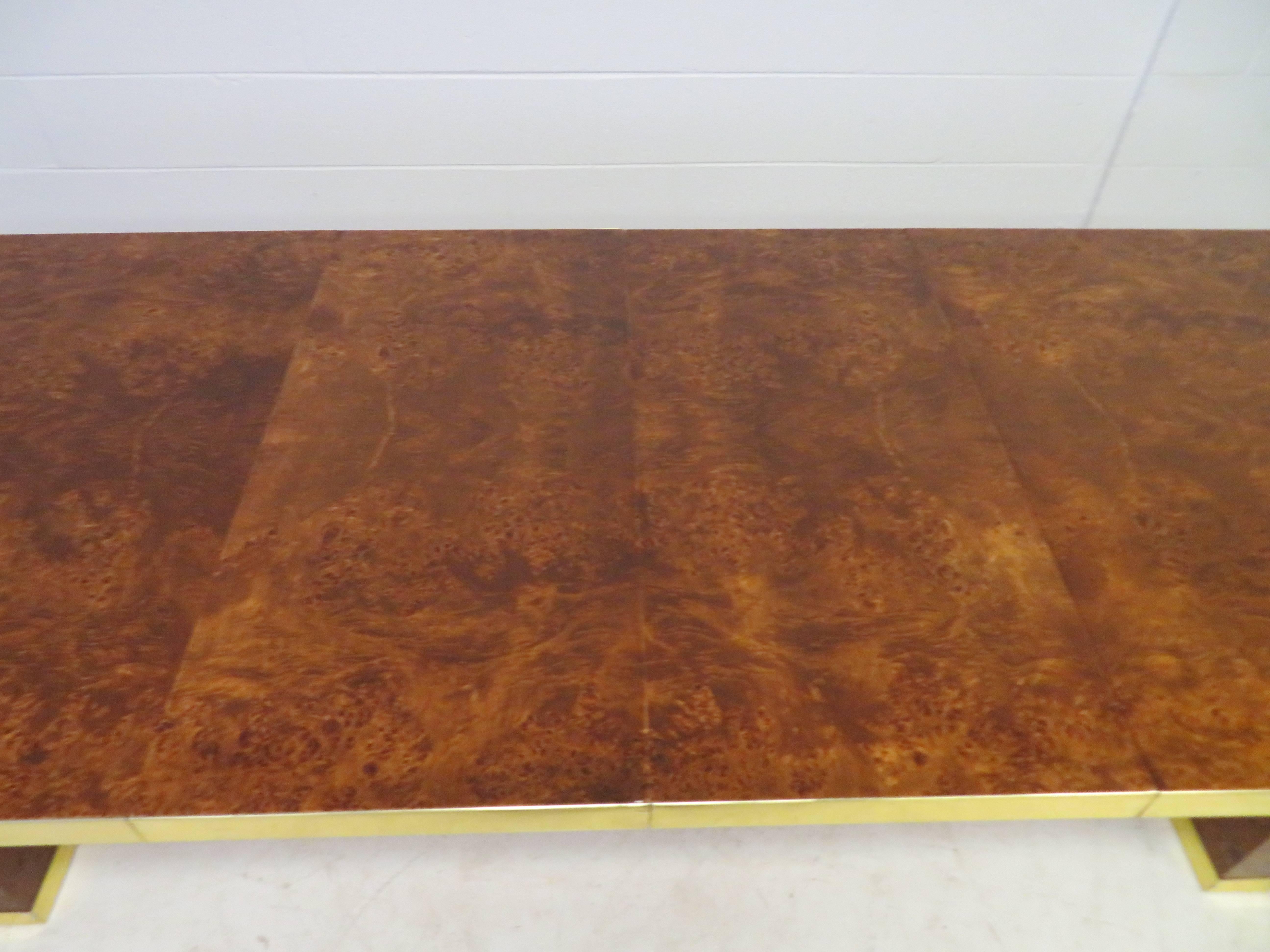Spectacular Pierre Cardin Burled and Brass Dining Table Mid-Century Modern For Sale 2