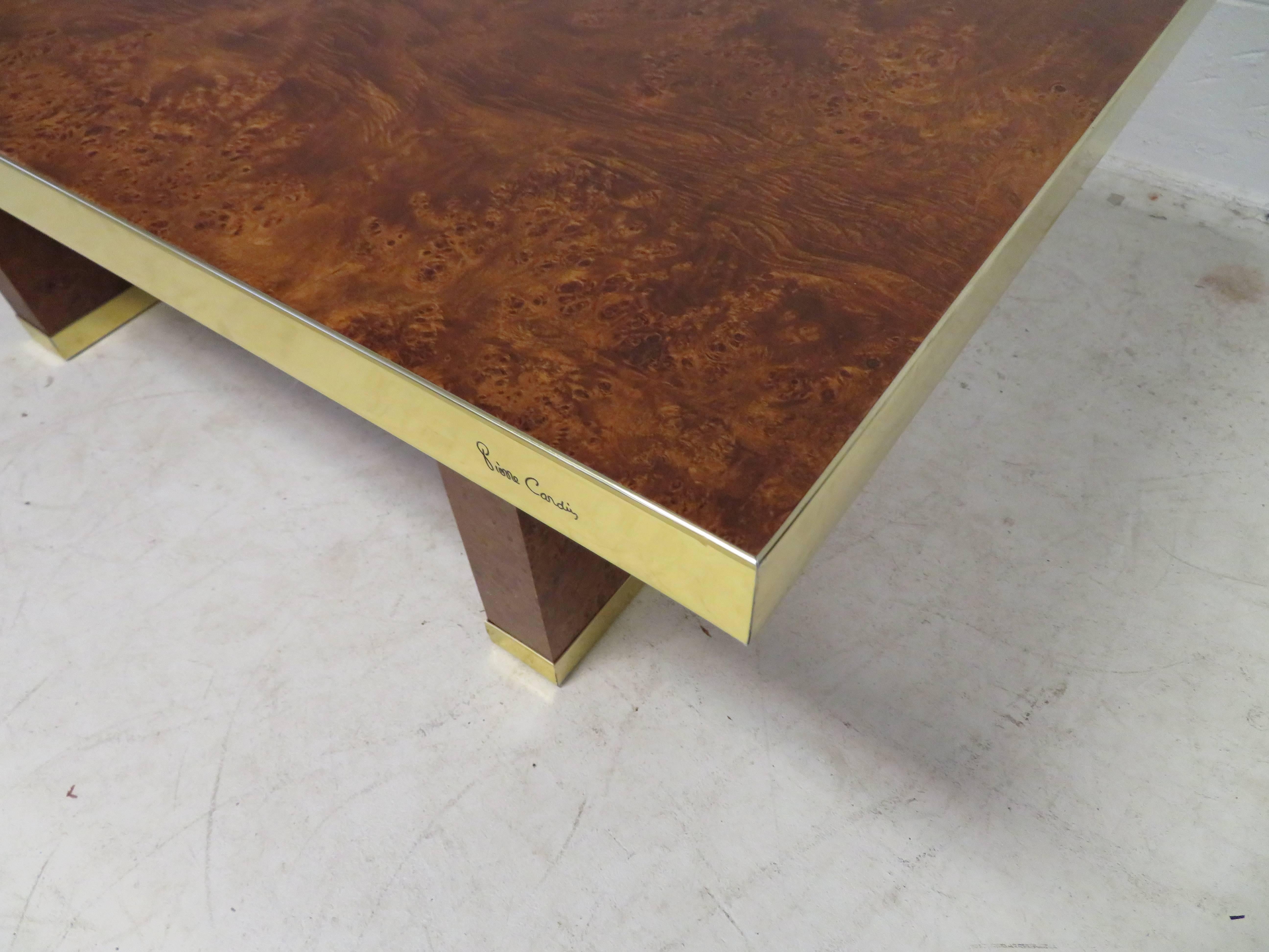 Spectacular Pierre Cardin Burled and Brass Dining Table Mid-Century Modern For Sale 5
