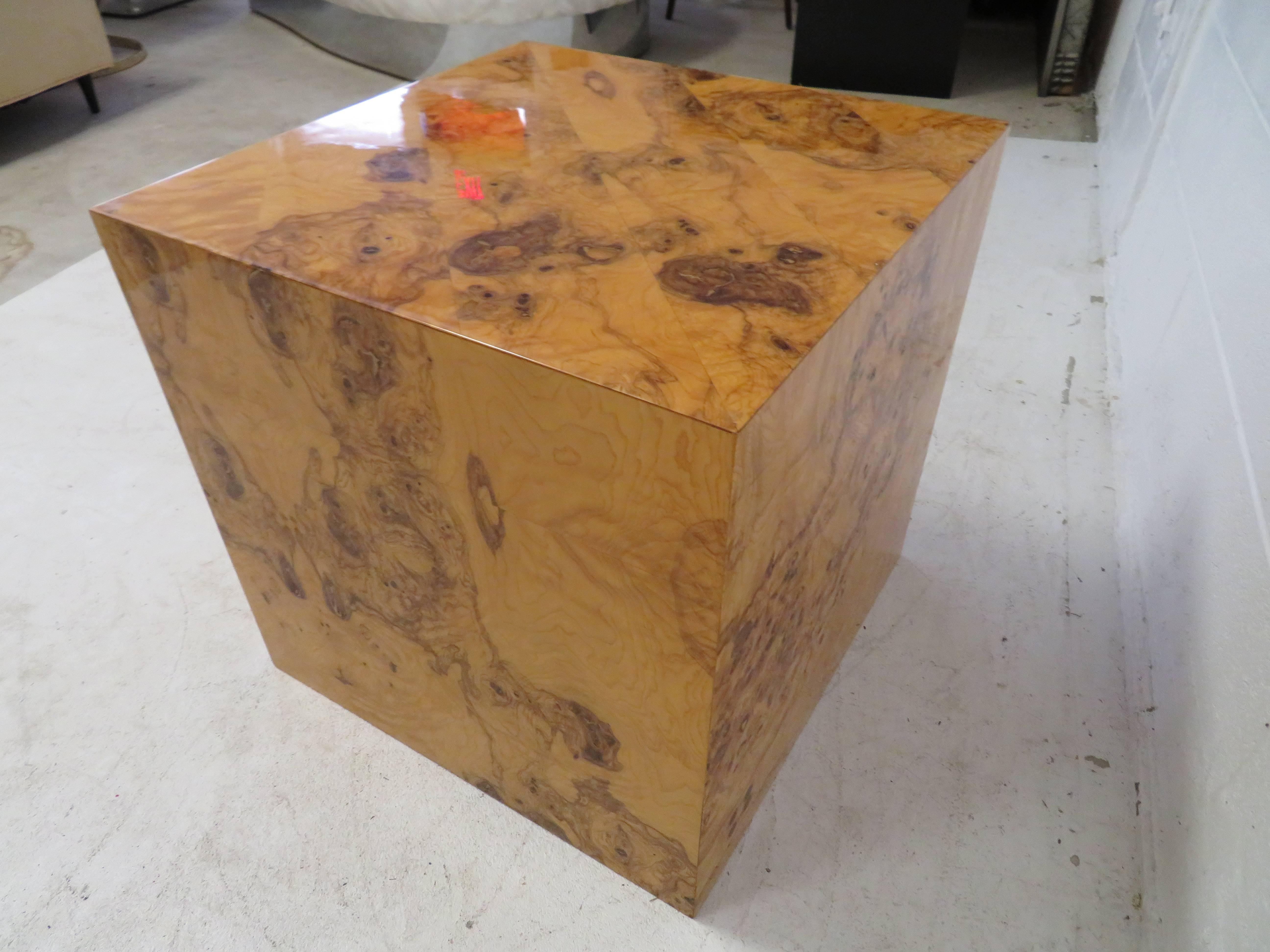 Wonderful Milo Baughman for Thayer Coggin Burl Wood Cube 1