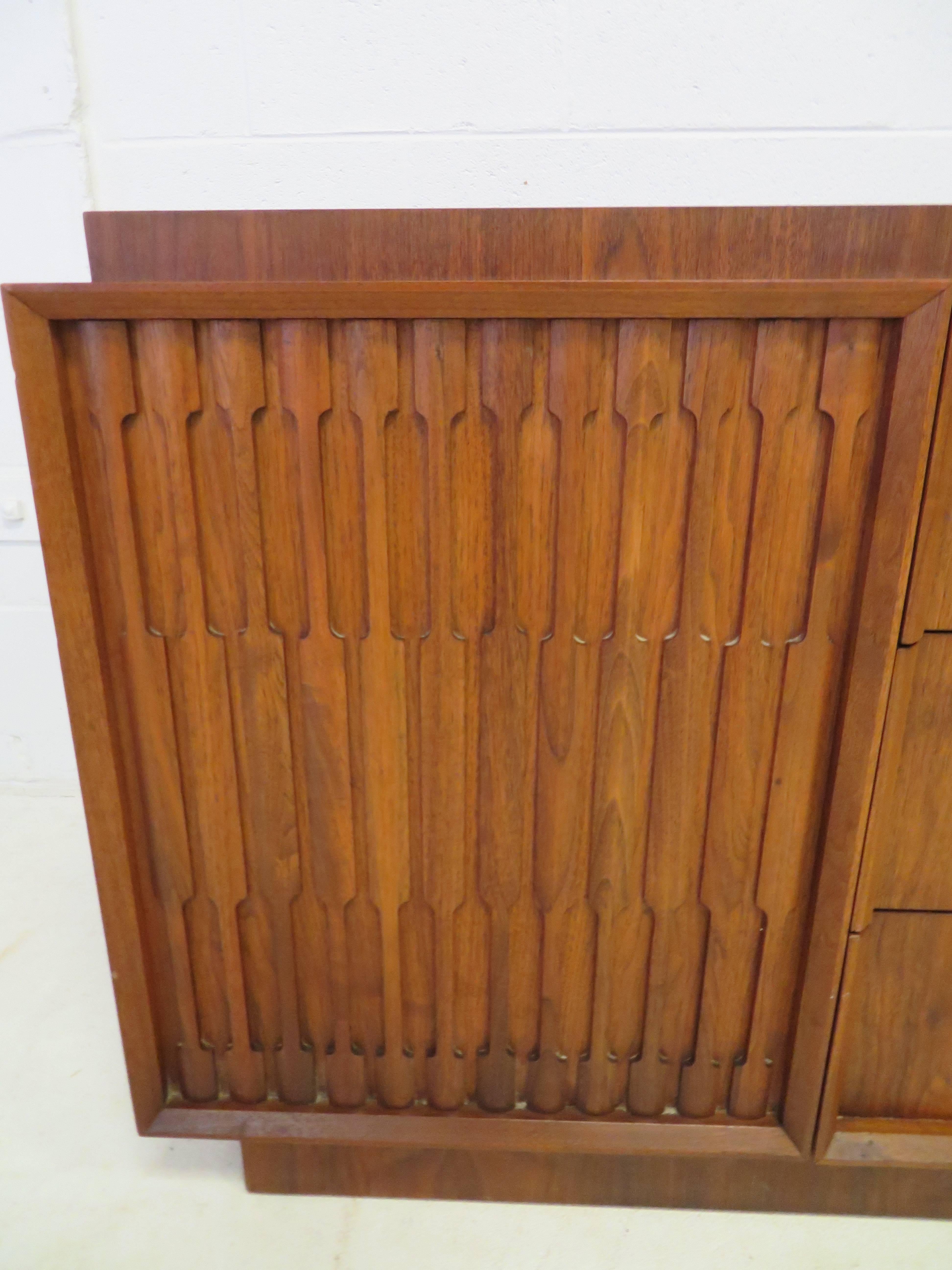 Handsome American Brutalist Modern Sculptural Walnut Credenza Mid-Century 2