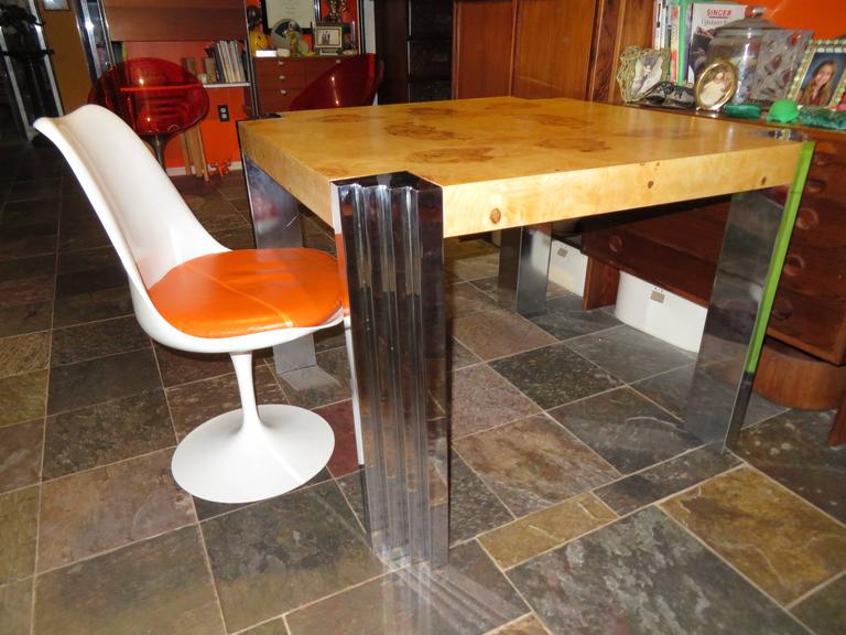 Excellent Burled Olivewood Chrome Leg Dining Table For Sale at 1stdibs Excellent Burled Olivewood Chrome Leg Dining Table For Sale at 1stdibs