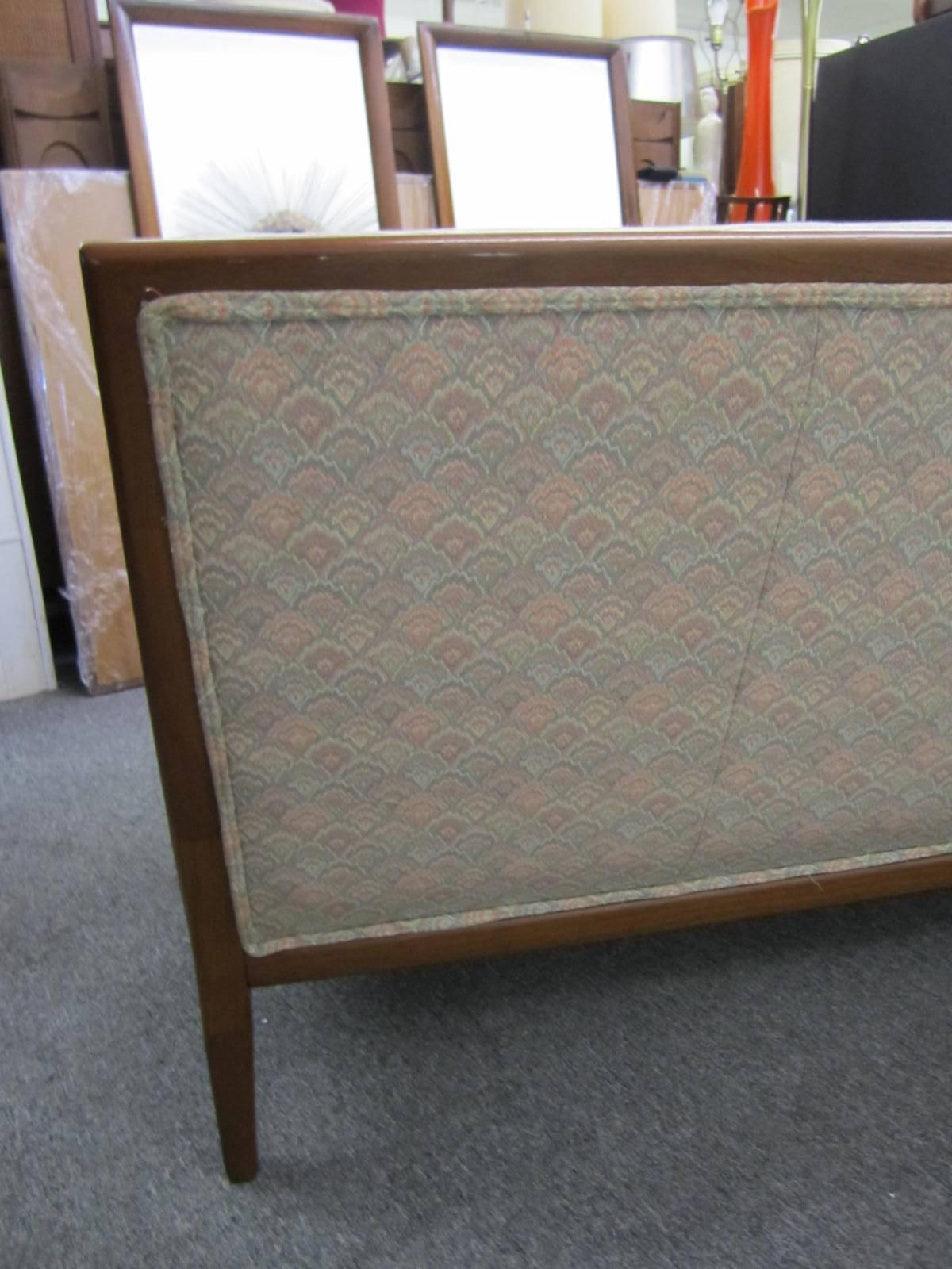 Upholstery Pair of T.H. Robsjohn-Gibbings Style Walnut Framed Sofas, Mid-Century Modern