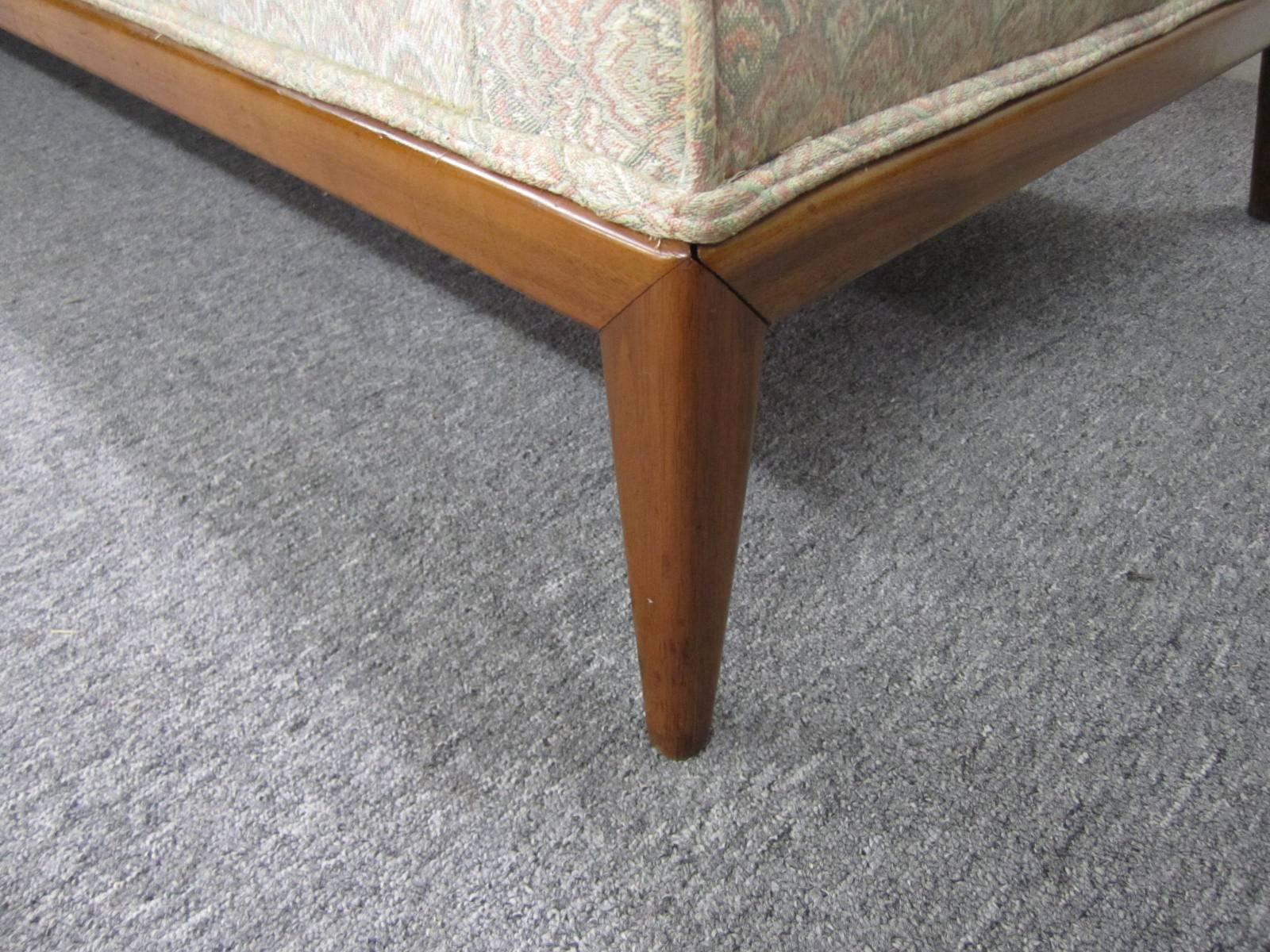 American Pair of T.H. Robsjohn-Gibbings Style Walnut Framed Sofas, Mid-Century Modern