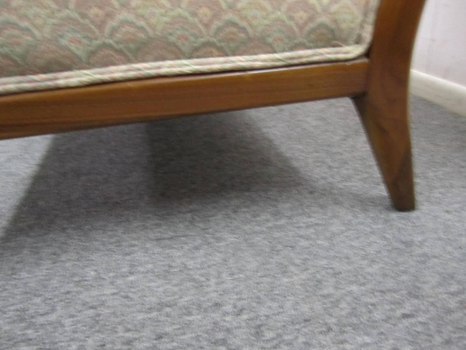 Pair of T.H. Robsjohn-Gibbings Style Walnut Framed Sofas, Mid-Century Modern In Good Condition In Pemberton, NJ