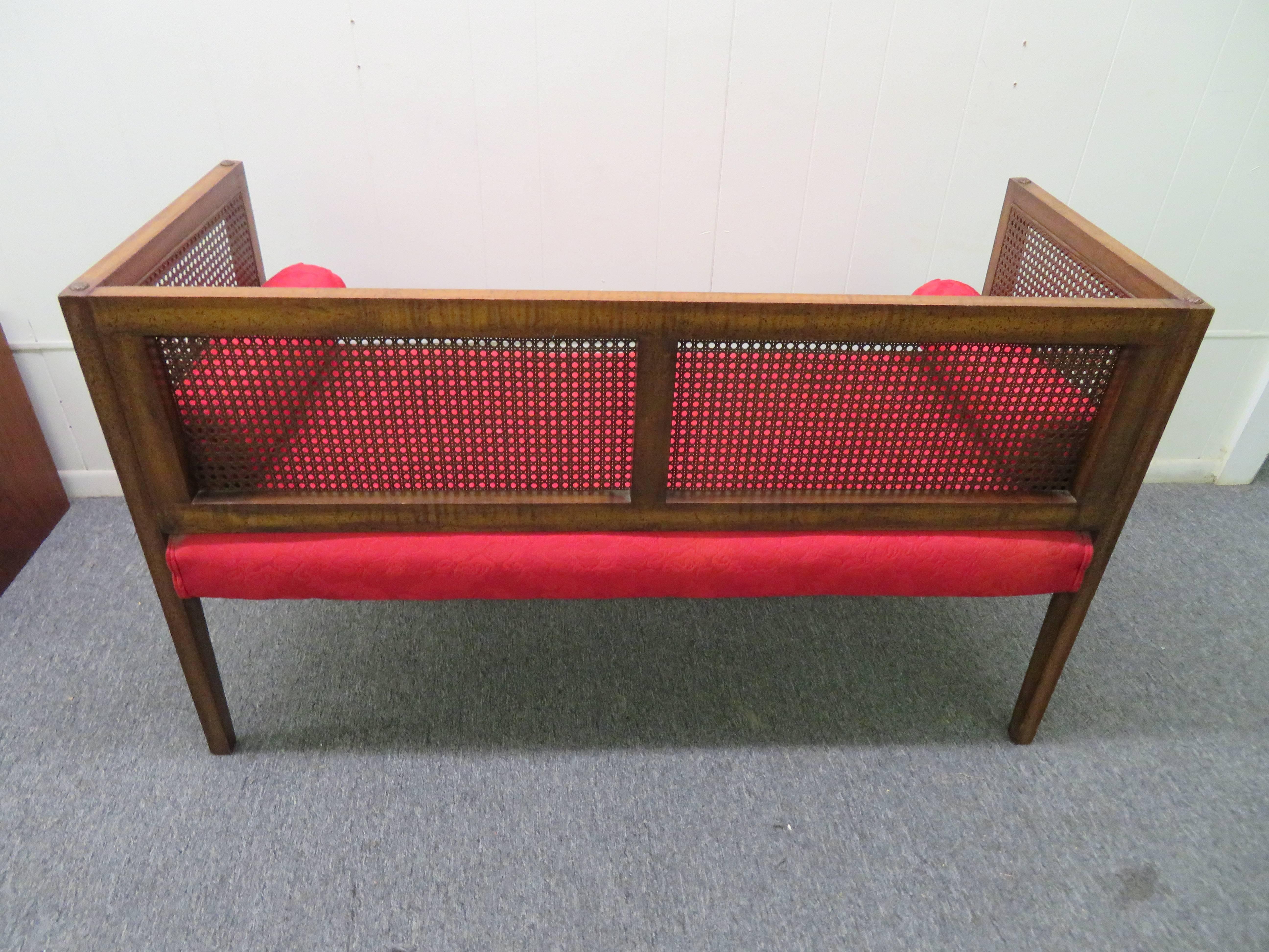 Upholstery Gorgeous Hollywood Regency Boxy Caned Bench Mid-Century Modern