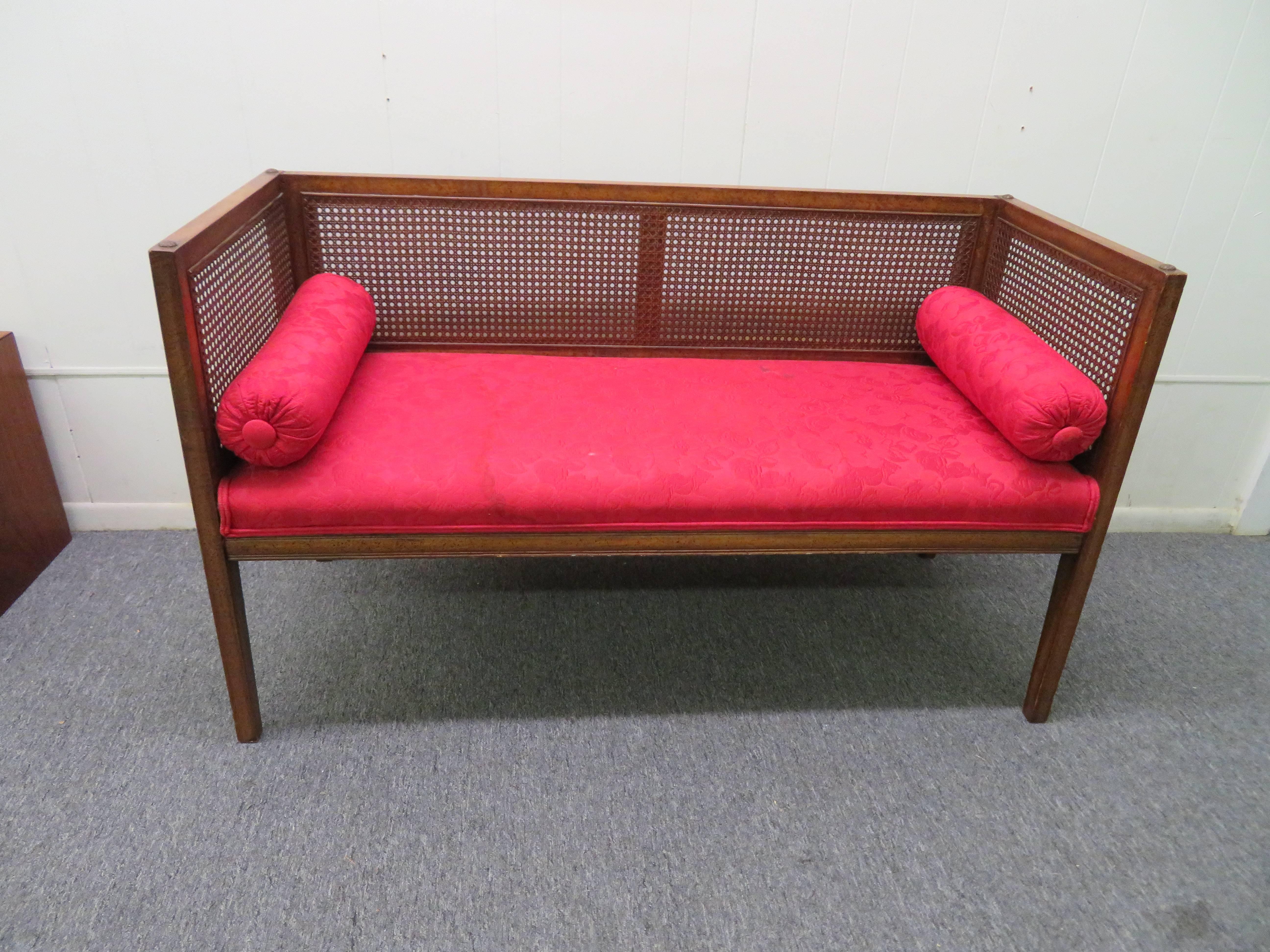 Gorgeous Hollywood Regency Boxy Caned Bench Mid-Century Modern 2