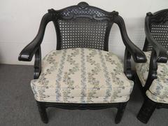 Lovely Pair of Caned Chinoiserie Asian Style Armchairs Hollywood Regency