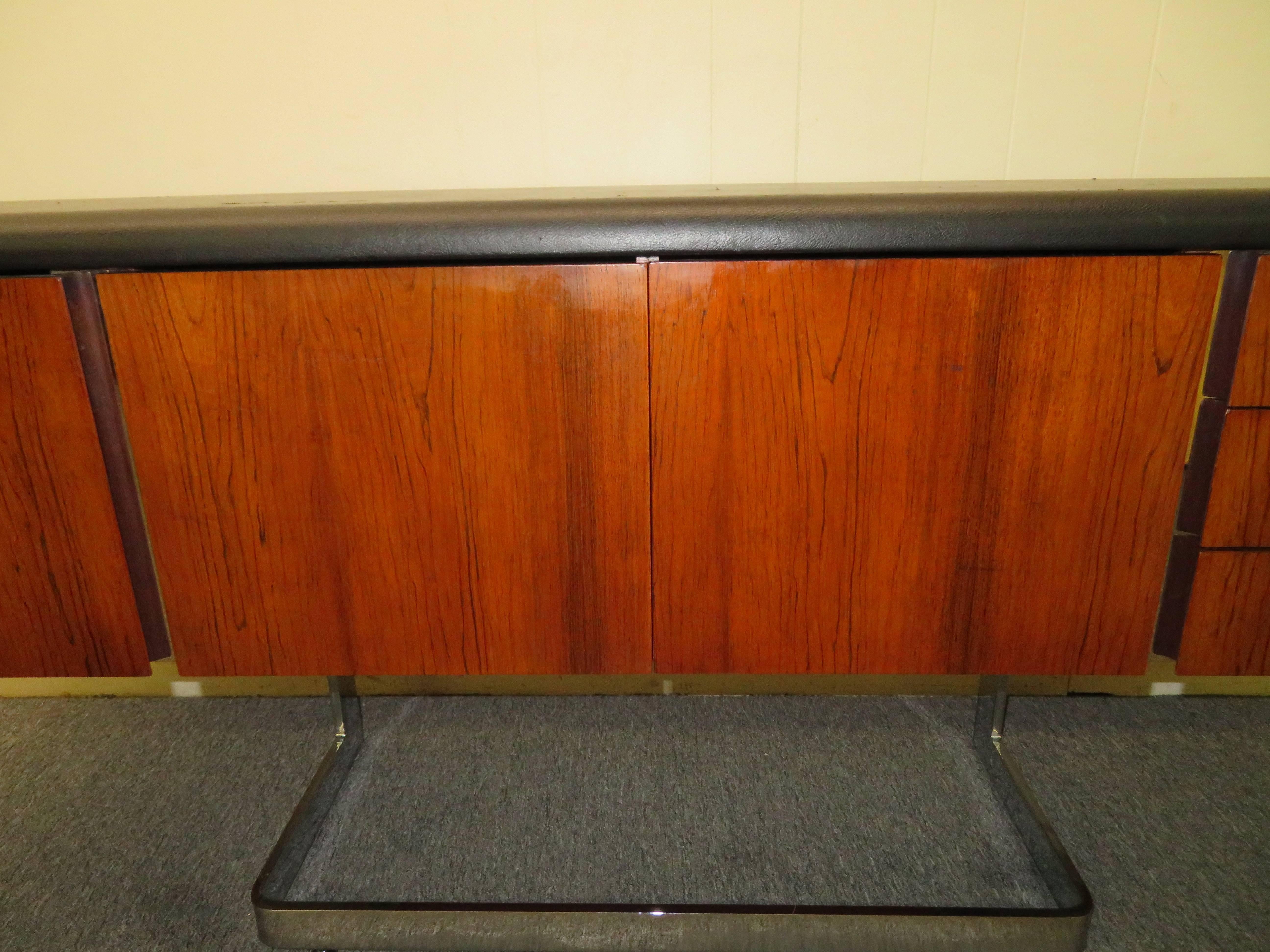 Mid-Century Modern Fabulous Rosewood and Chrome Credenza by Ste. Marie and Laurent For Sale