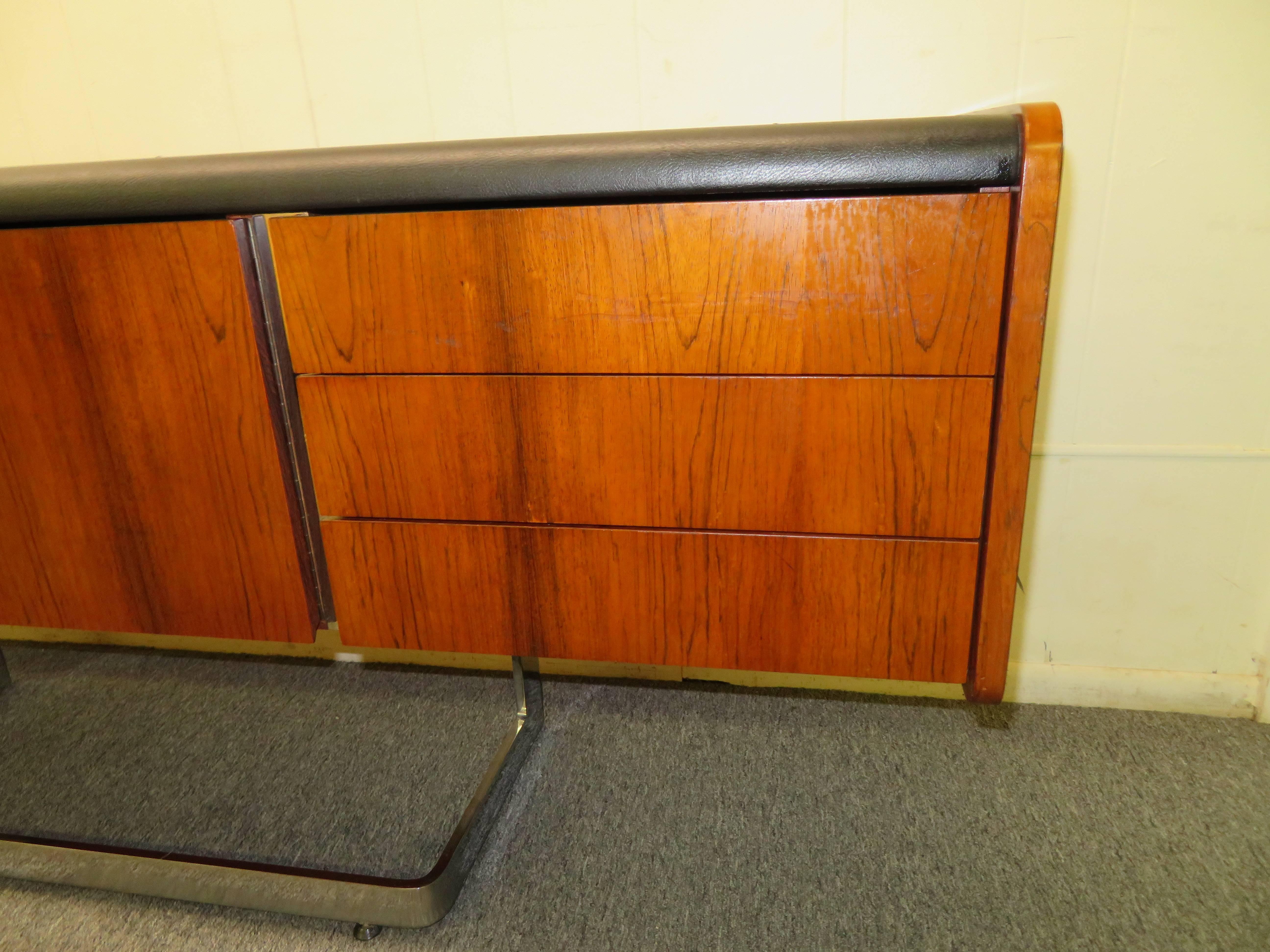 Canadian Fabulous Rosewood and Chrome Credenza by Ste. Marie and Laurent For Sale
