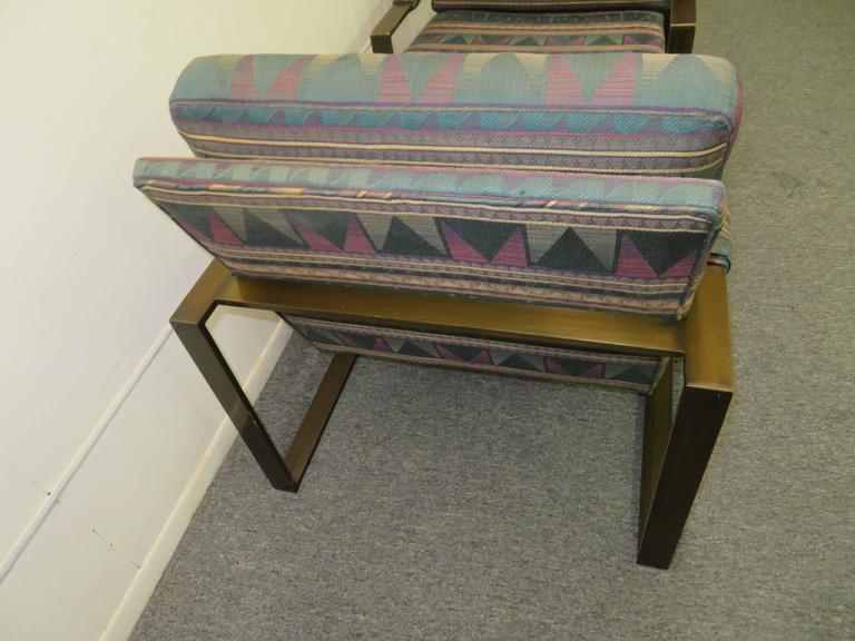 Handsome Pair of Milo Baughman Bronze Frame Cube Chairs, MidCentury