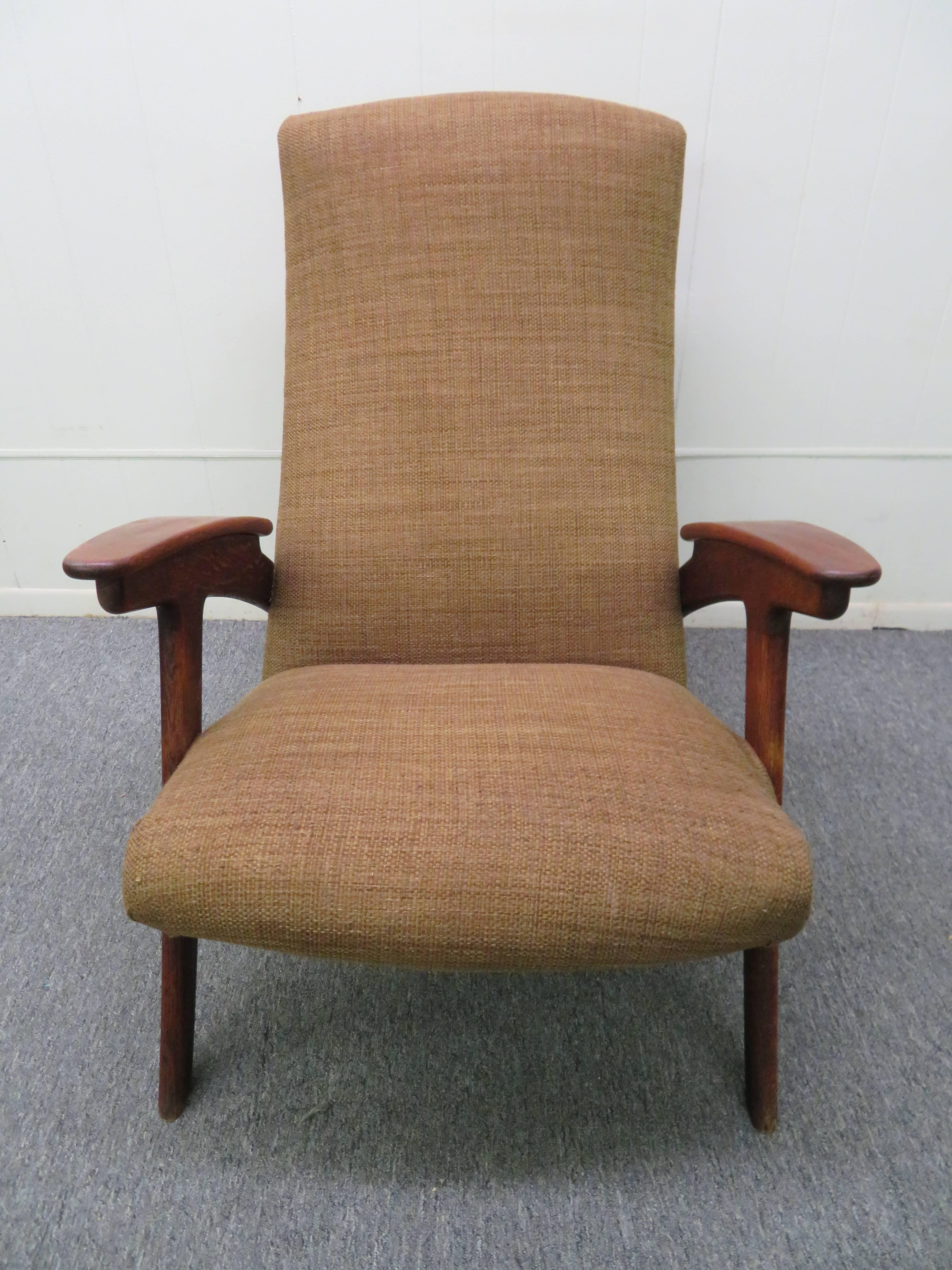 Upholstery Fantastic Danish Modern Paddle Arm Teak Lounge Chair Mid-Century For Sale