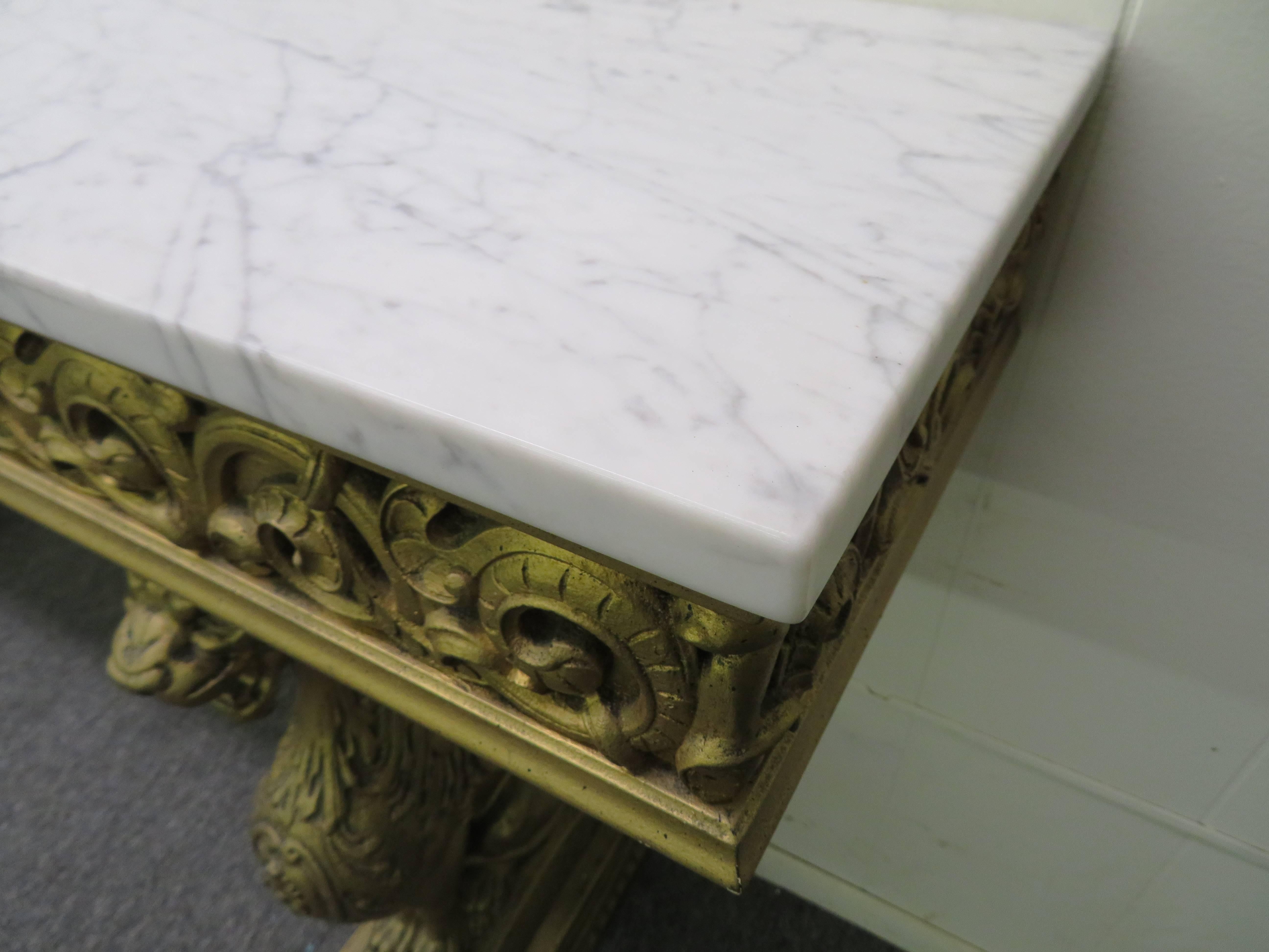 Awesome Gothic Gold Griffon Pier Mount Marble-Top Console Table Regency 1
