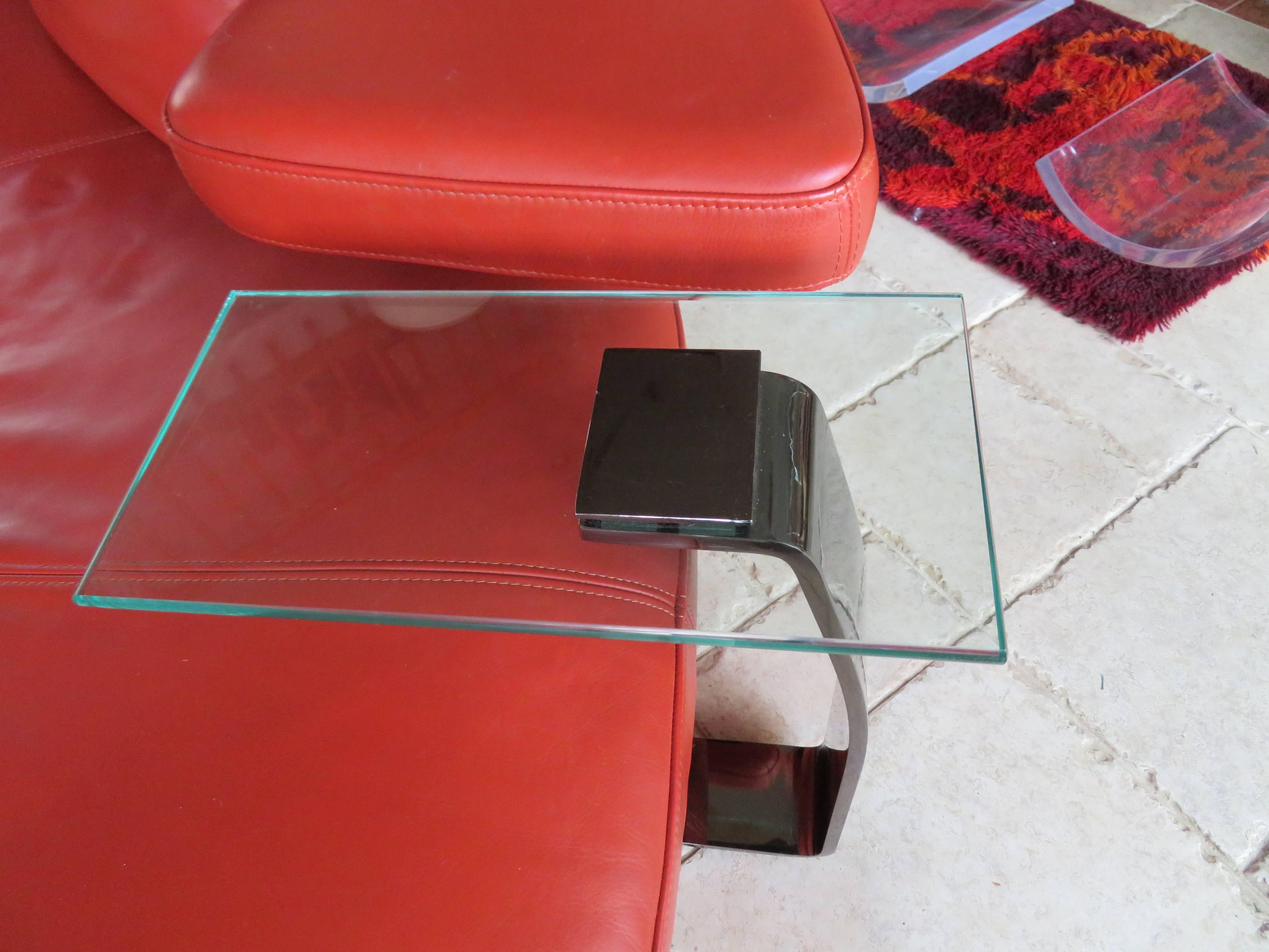 DIA Gun Metal Finish Glass Cigarette Side Table Mid-Century Modern For Sale 2