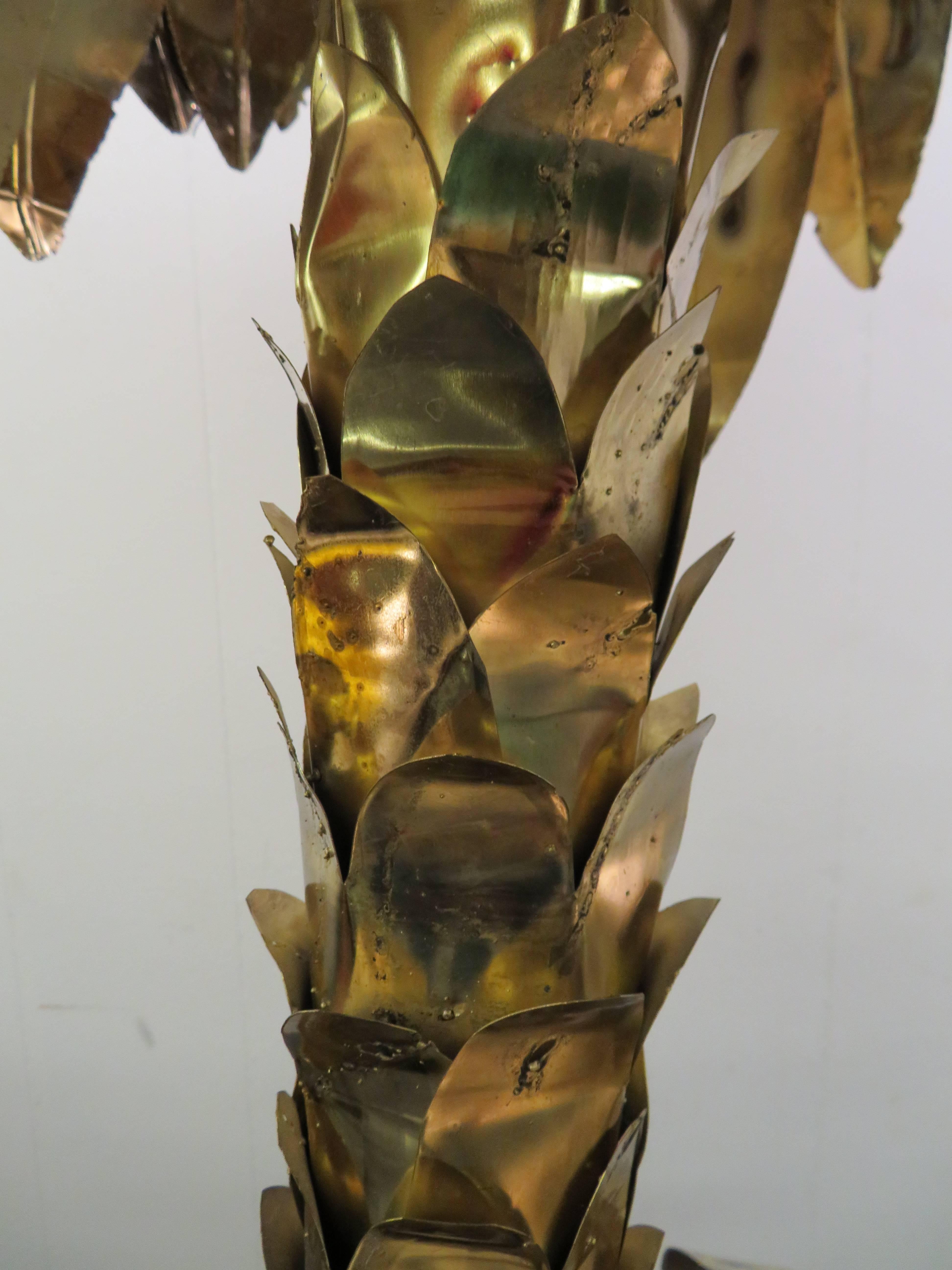 Giant Curtis Jere Sculptural Brass Palm Tree Torch Cut, Mid-Century Modern In Good Condition In Pemberton, NJ