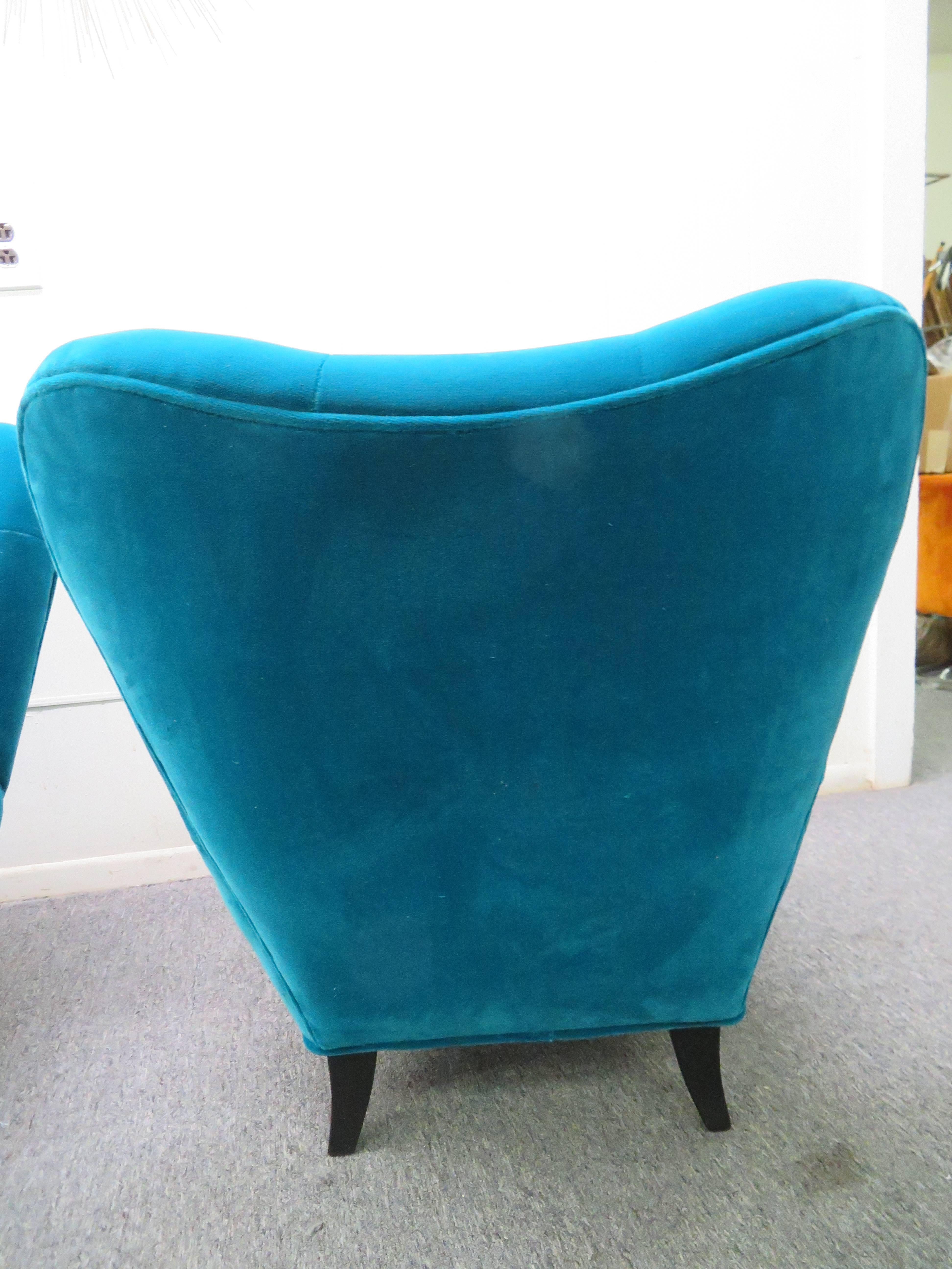 Excellent Pair of Gilbert Rohde Style Mohair Slipper Chairs, Mid-Century Modern For Sale 2
