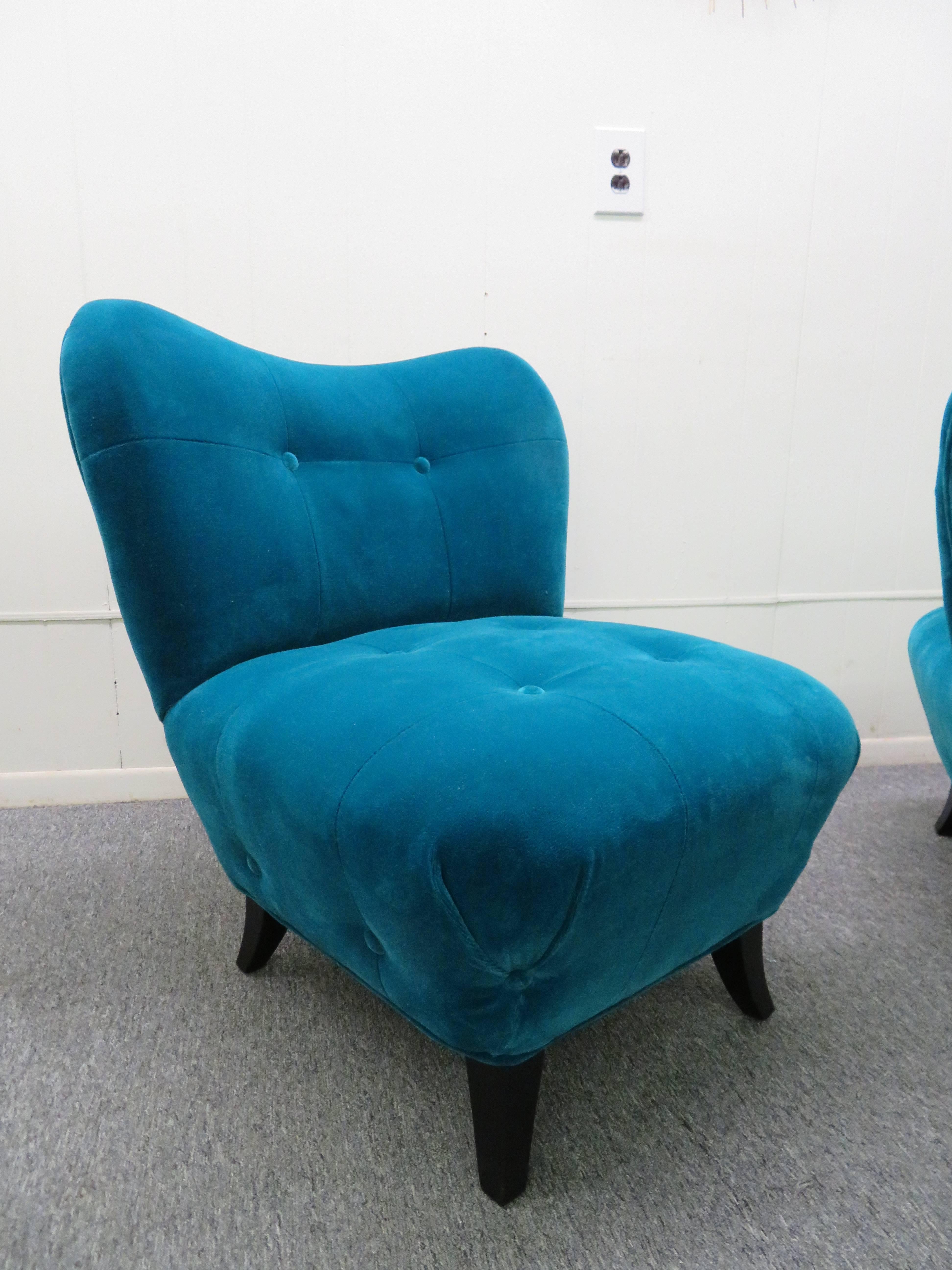 Excellent Pair of Gilbert Rohde Style Mohair Slipper Chairs, Mid-Century Modern For Sale 3