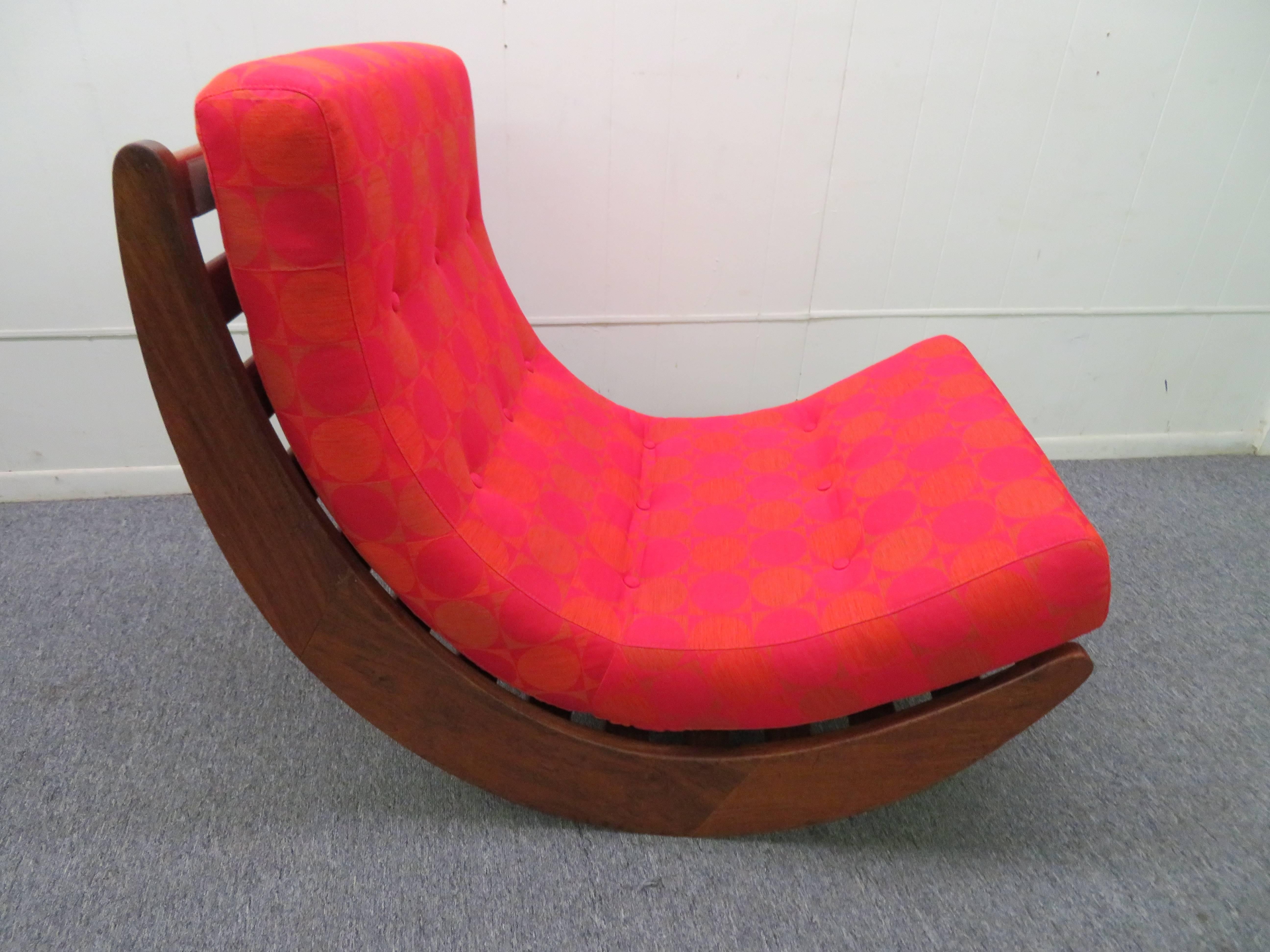 Exciting and fun Relaxer rocking chair by Verner Panton. This chair is super fun to sit in-everyone says wow! when they sit it in. Kids and grown-ups alike will love to sit in this chair. The bottom of the chair has weights to keep it from tipping