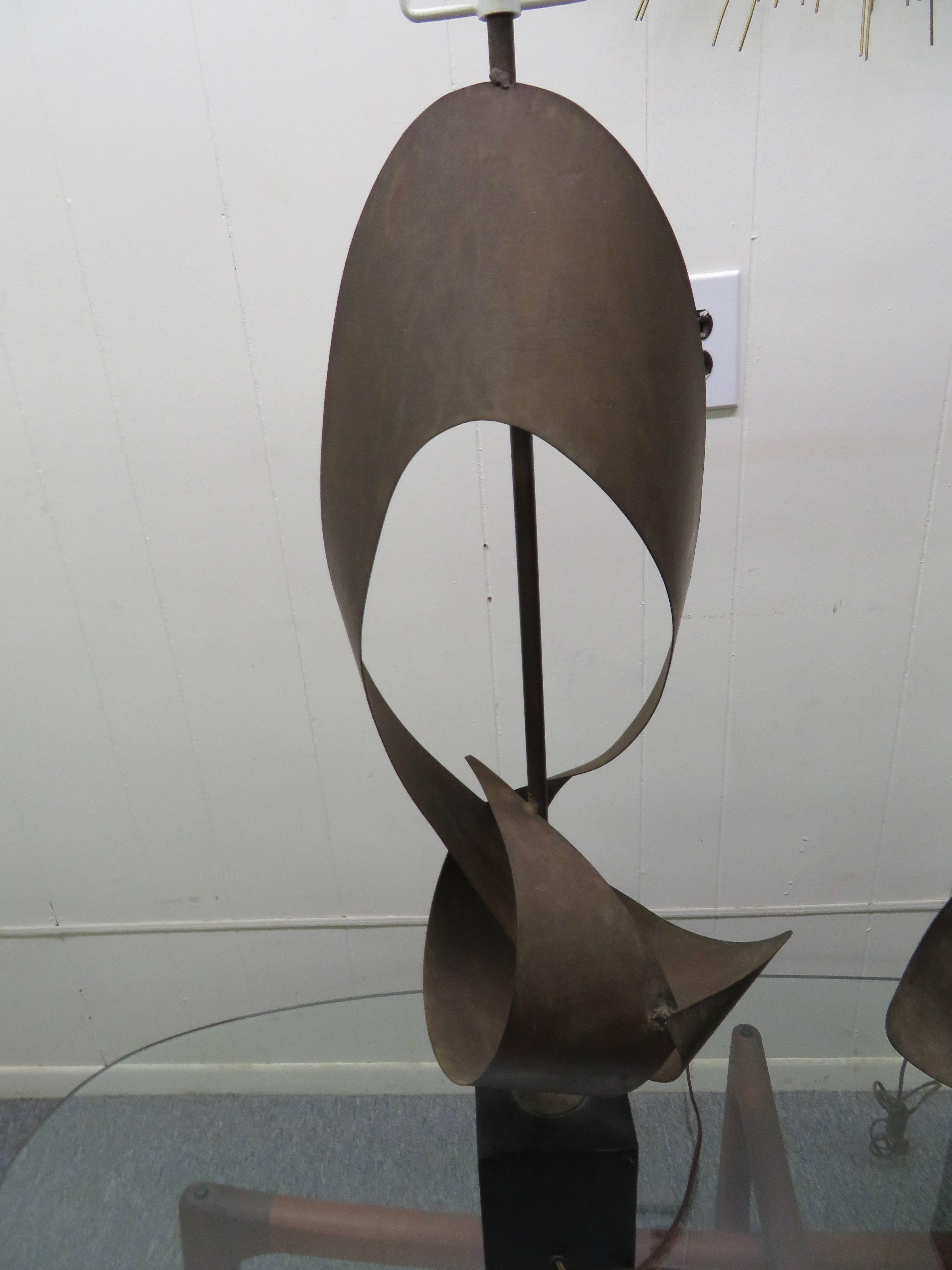 Steel Pair Huge Richard Barr & Harold Weiss Ribbon Lamp for Laurel, Mid-Century Modern