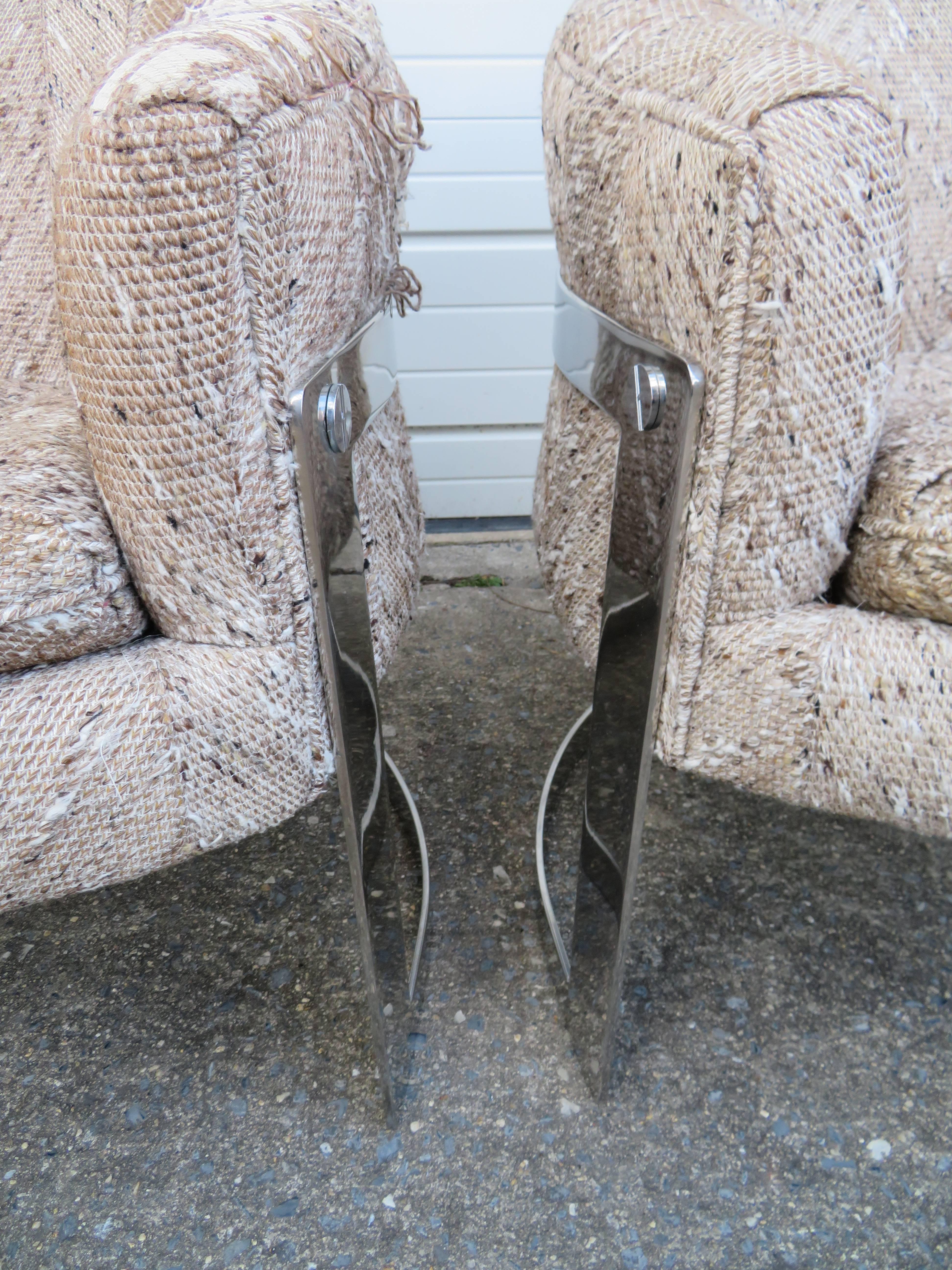 Pair of Barrel Back Chrome Lounge Chairs, Mid-Century Modern 2