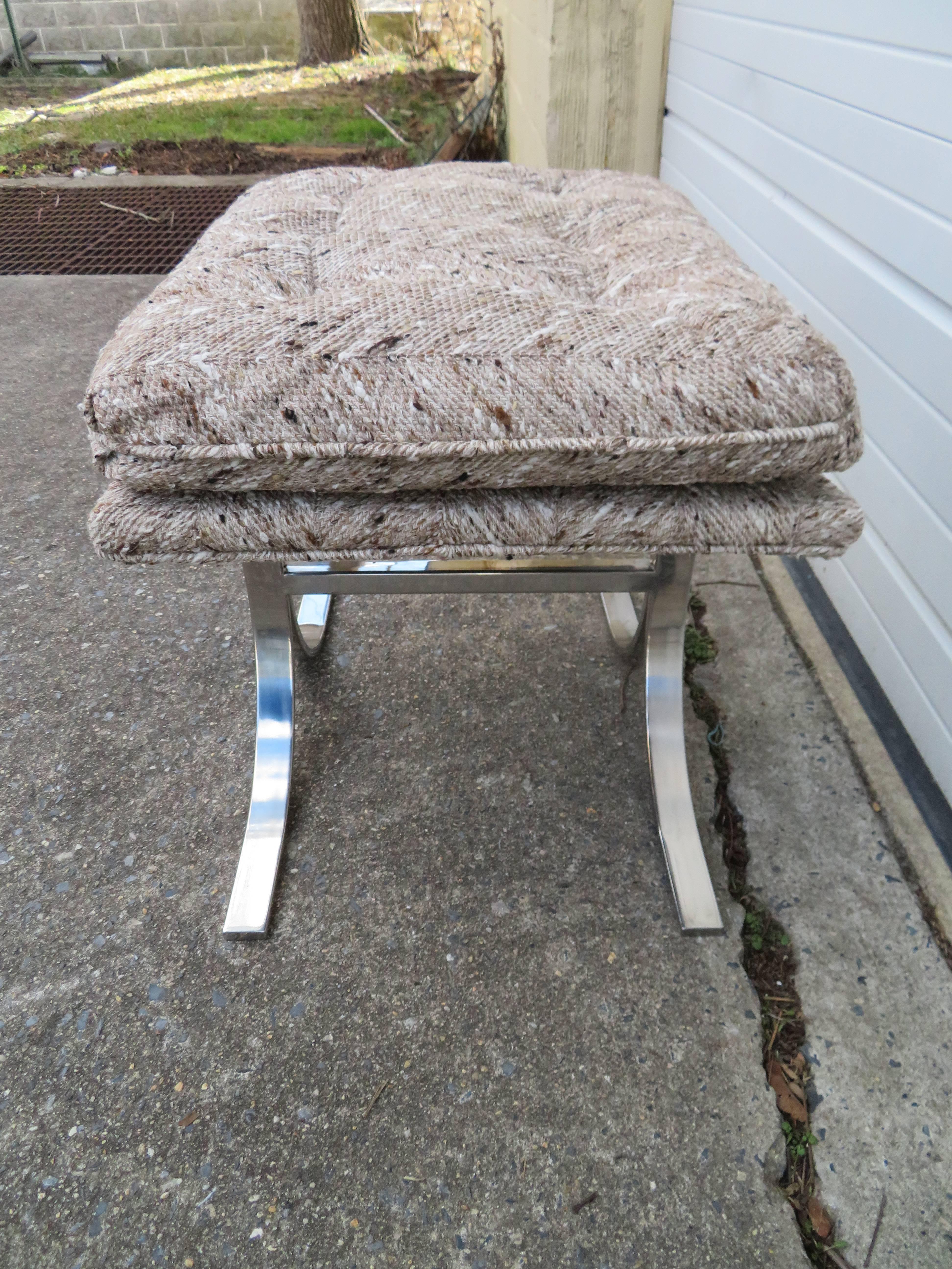 Late 20th Century Stunning Milo Baughman Chrome Stool Ottoman, Mid-Century Modern For Sale