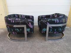 Gorgeous Pair of Metropolitan Wide Seat Chrome Barrel Back Lounge Chairs