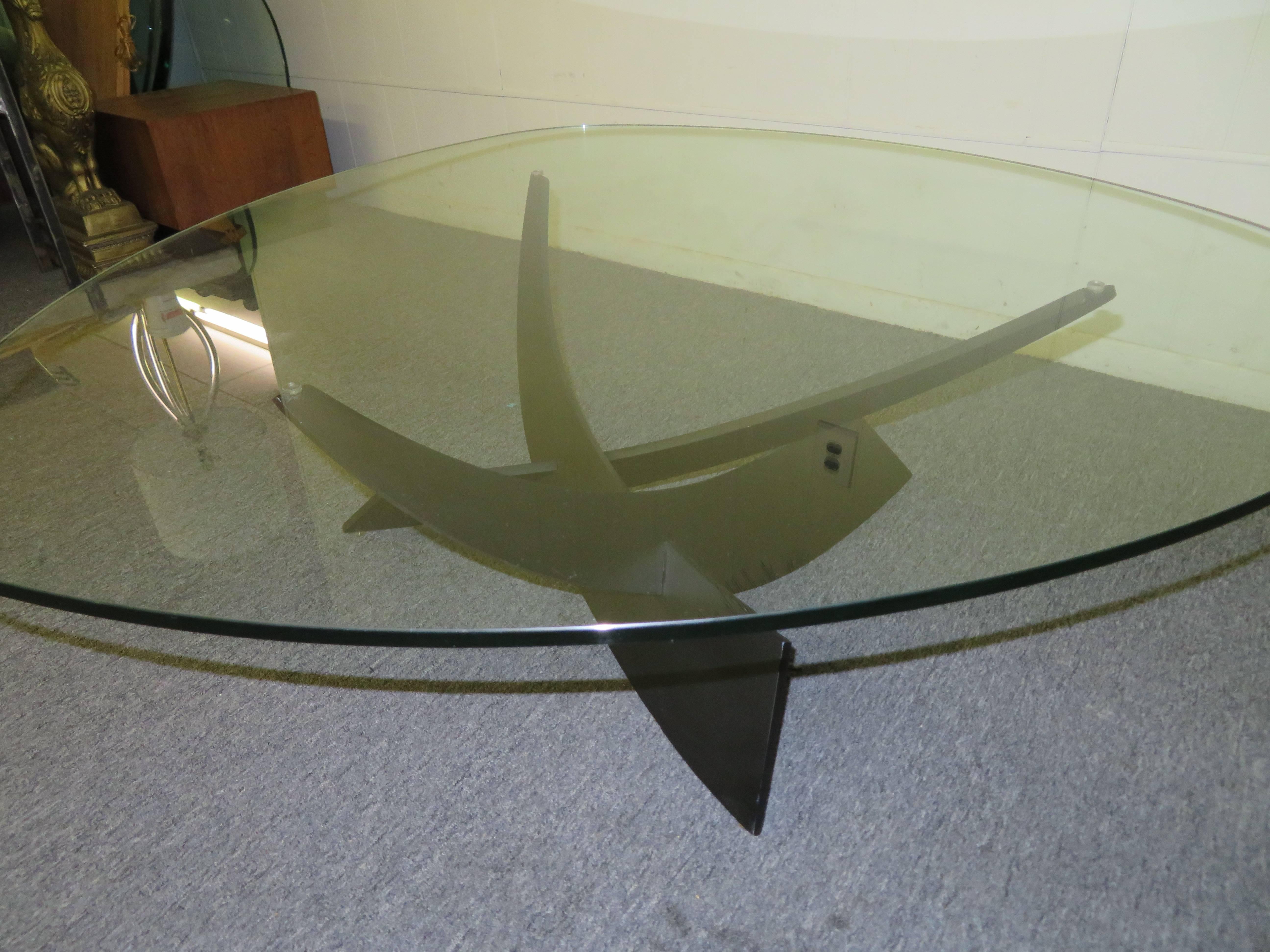Verre Magnifique table basse abstraite en fer de style Silas Seandel, mi-siècle moderne en vente