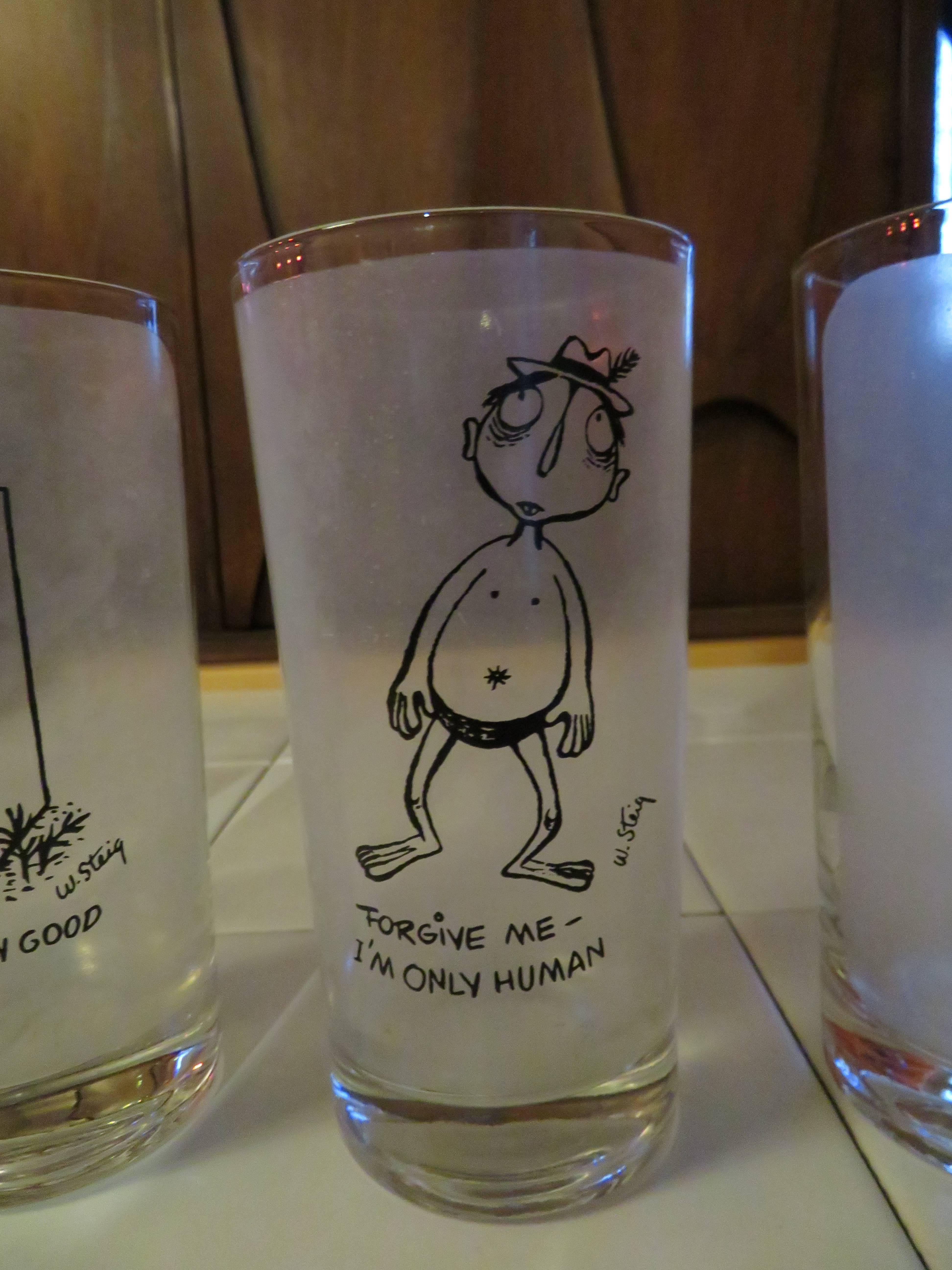 Huit verres longs vintage, William Steig, artiste, dessinateur, New Yorker Bon état - En vente à Pemberton, NJ