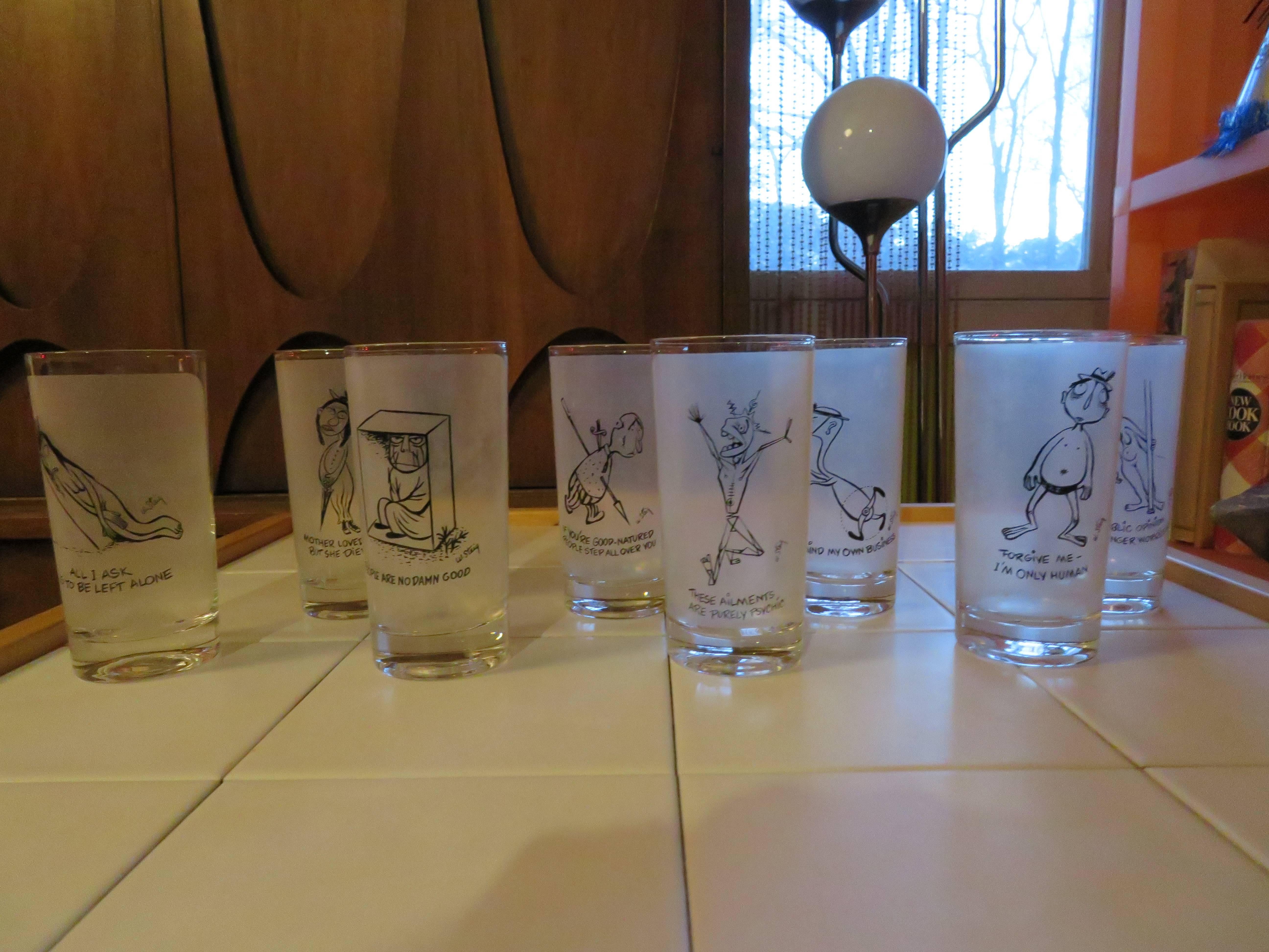 Eight Vintage Highball Glasses, William Steig, Artist, Cartoonist, New Yorker For Sale 1