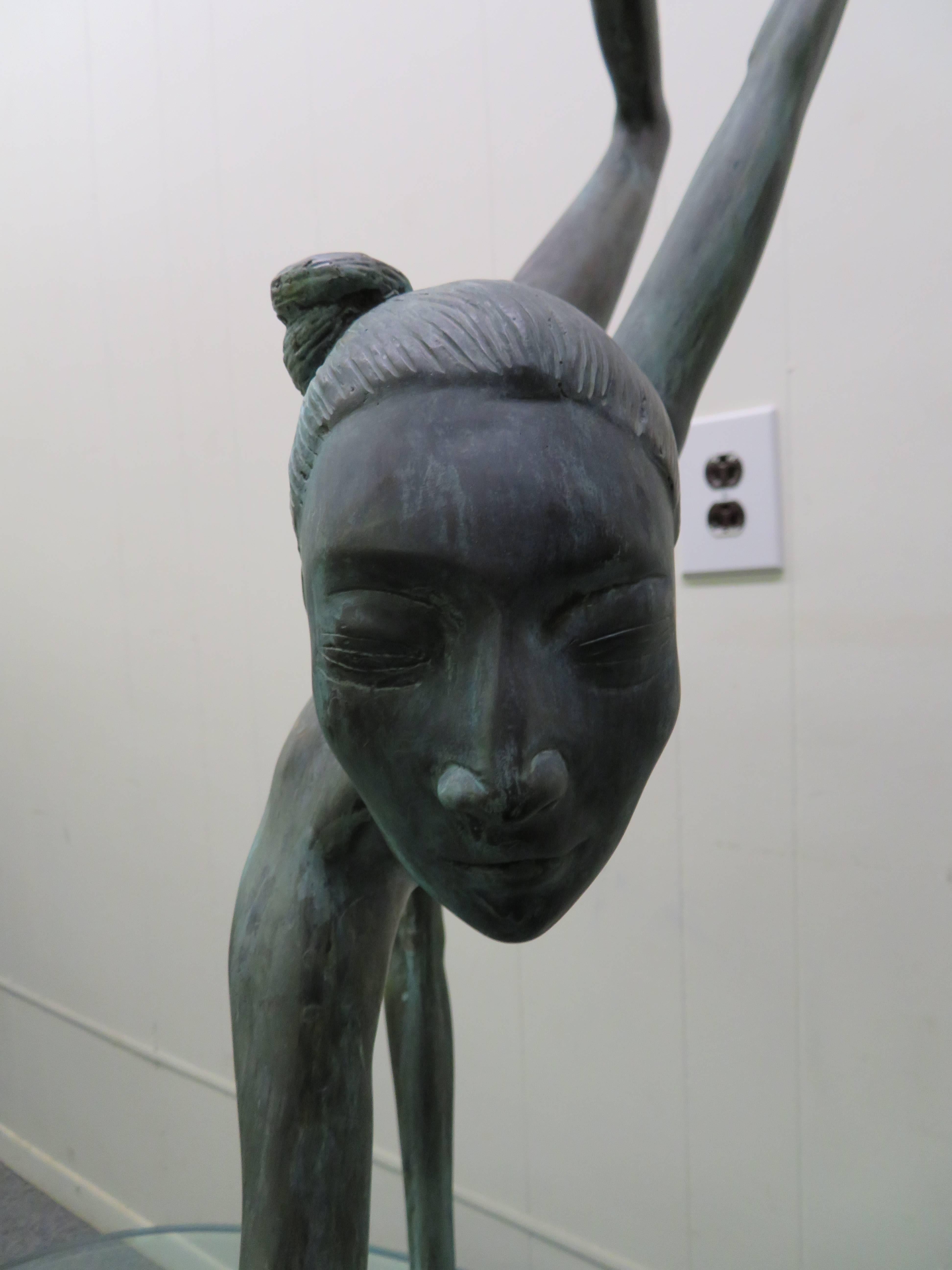 Large-Scale Patinated Bronze Hattakitkosol Somchai Ballerina Dancer Sculpture In Good Condition In Pemberton, NJ