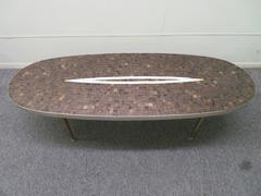 Classic Mid-Century Tile Mosaic Top Oval Coffee Table