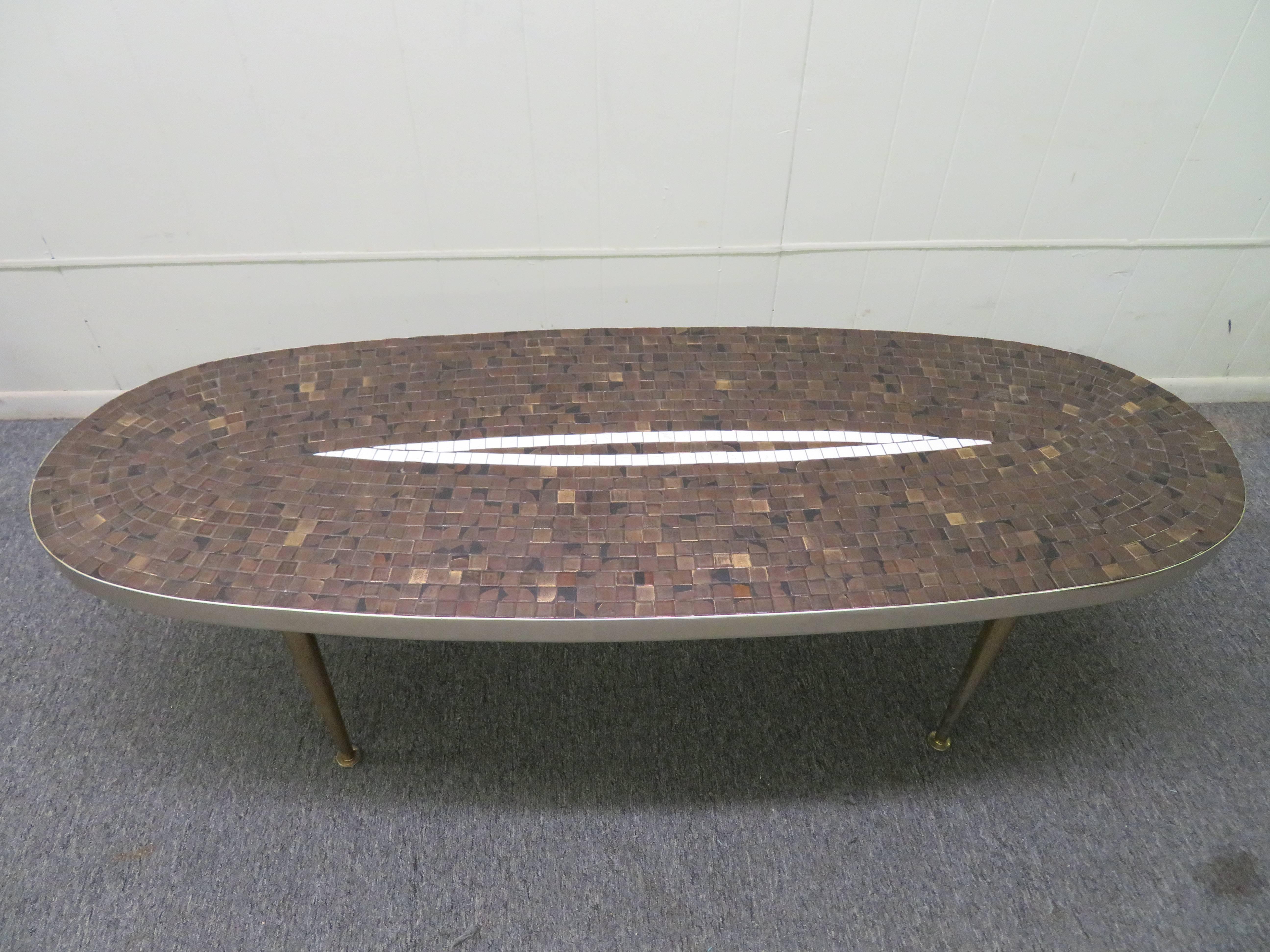 Classic Mid-Century Tile Mosaic Top Oval Coffee Table 1