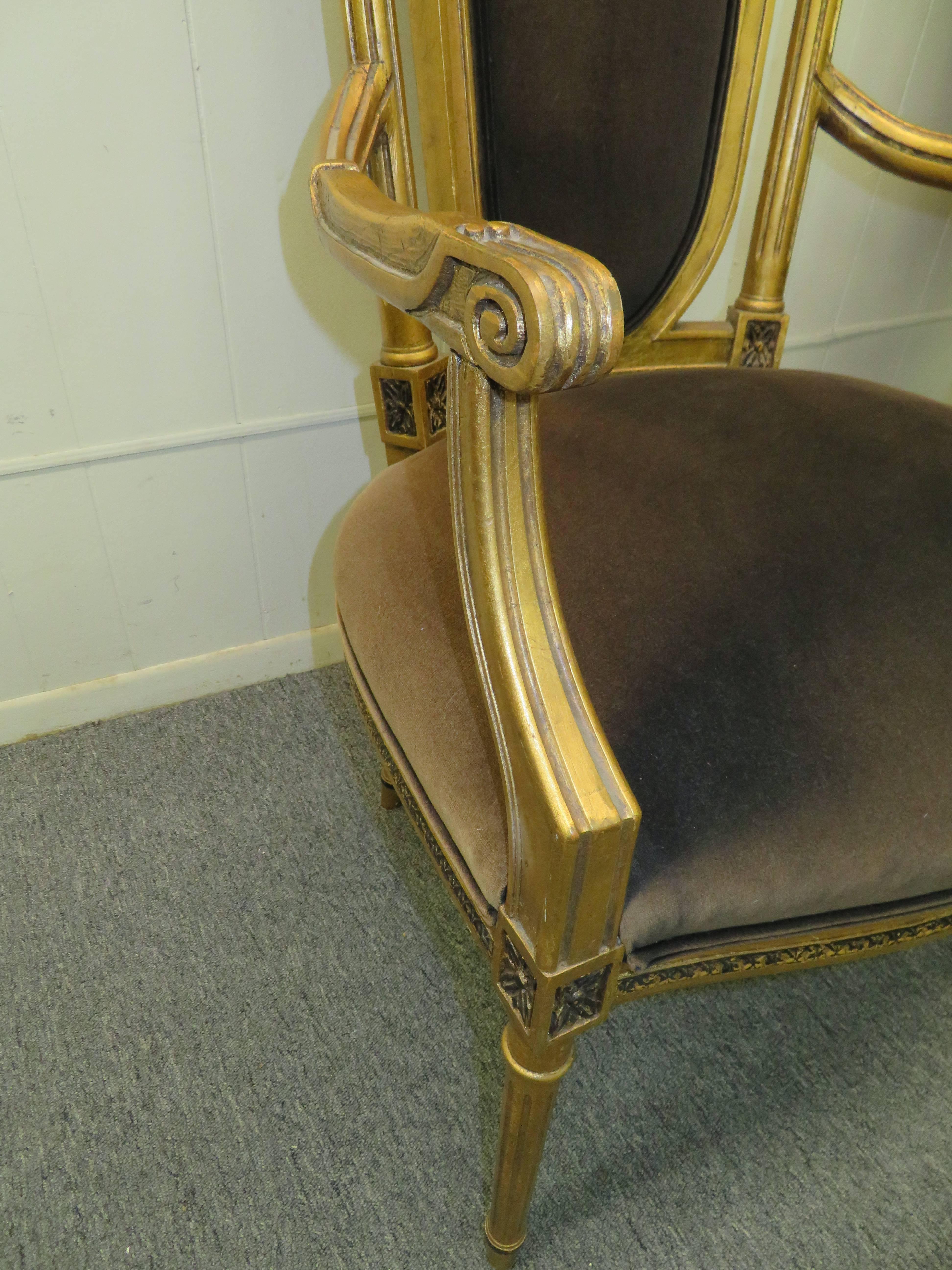 Pair of Hollywood Regency Maison Jansen Style Neoclassical Gilded Gold Armchairs 2