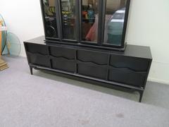 Spectacular Asian Modern Chinoiserie Lacquered Credenza Hutch, Mid-Century