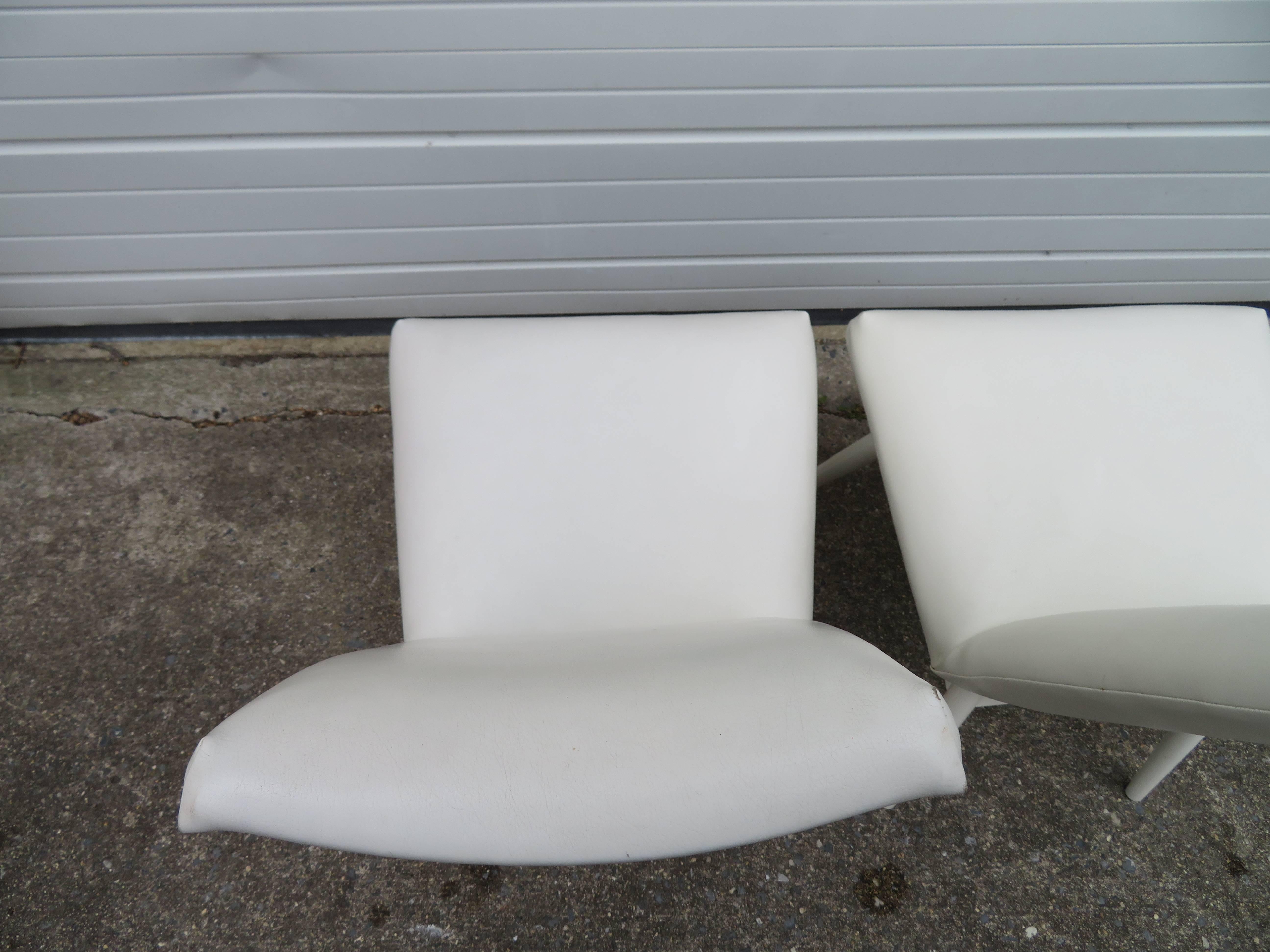 Faux Leather Set Four Adrian Pearsall  White Lacquered Dining Chairs, Mid-Century Modern For Sale