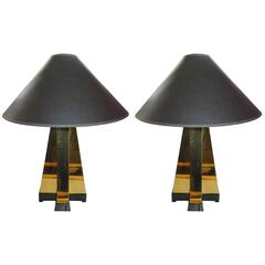 Wonderful Pair of Curtis Jere Style Brass Table Lamps, Mid-Century Modern 4