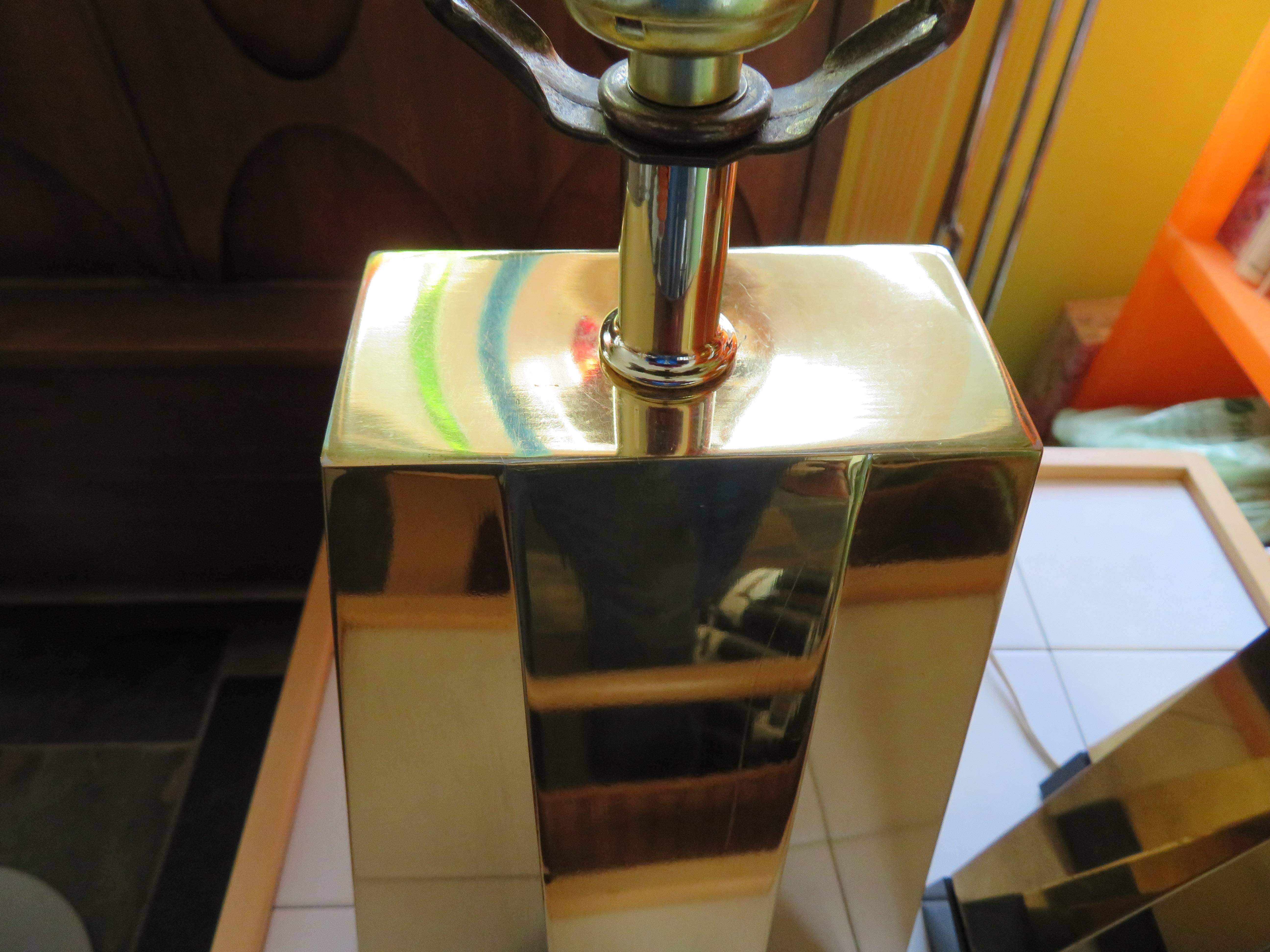 Wonderful Pair of Curtis Jere Style Brass Table Lamps, Mid-Century Modern In Good Condition For Sale In Pemberton, NJ