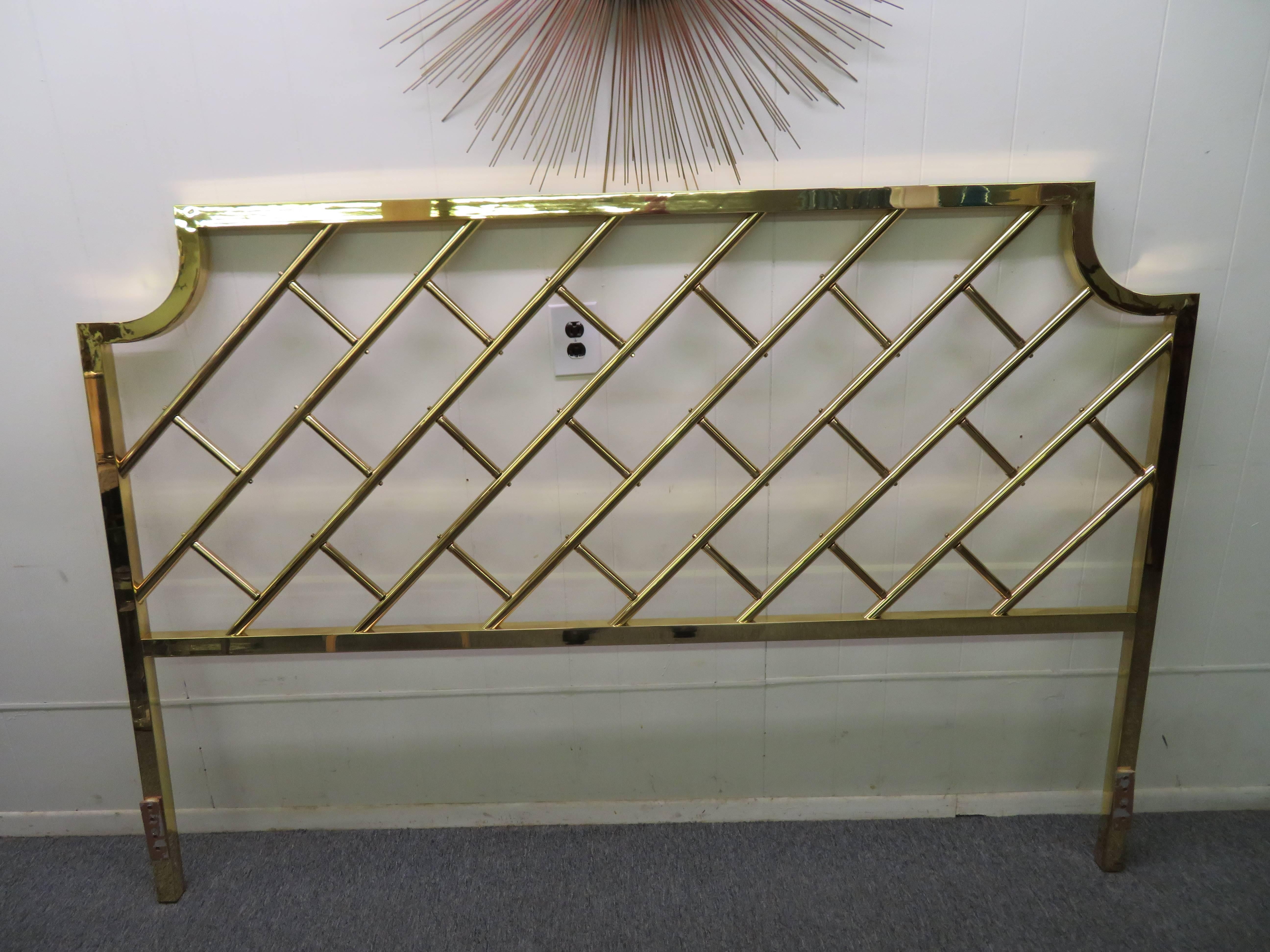 Fantastic Tall Brass Lattice Hollywood Regency King-Size Headboard 1