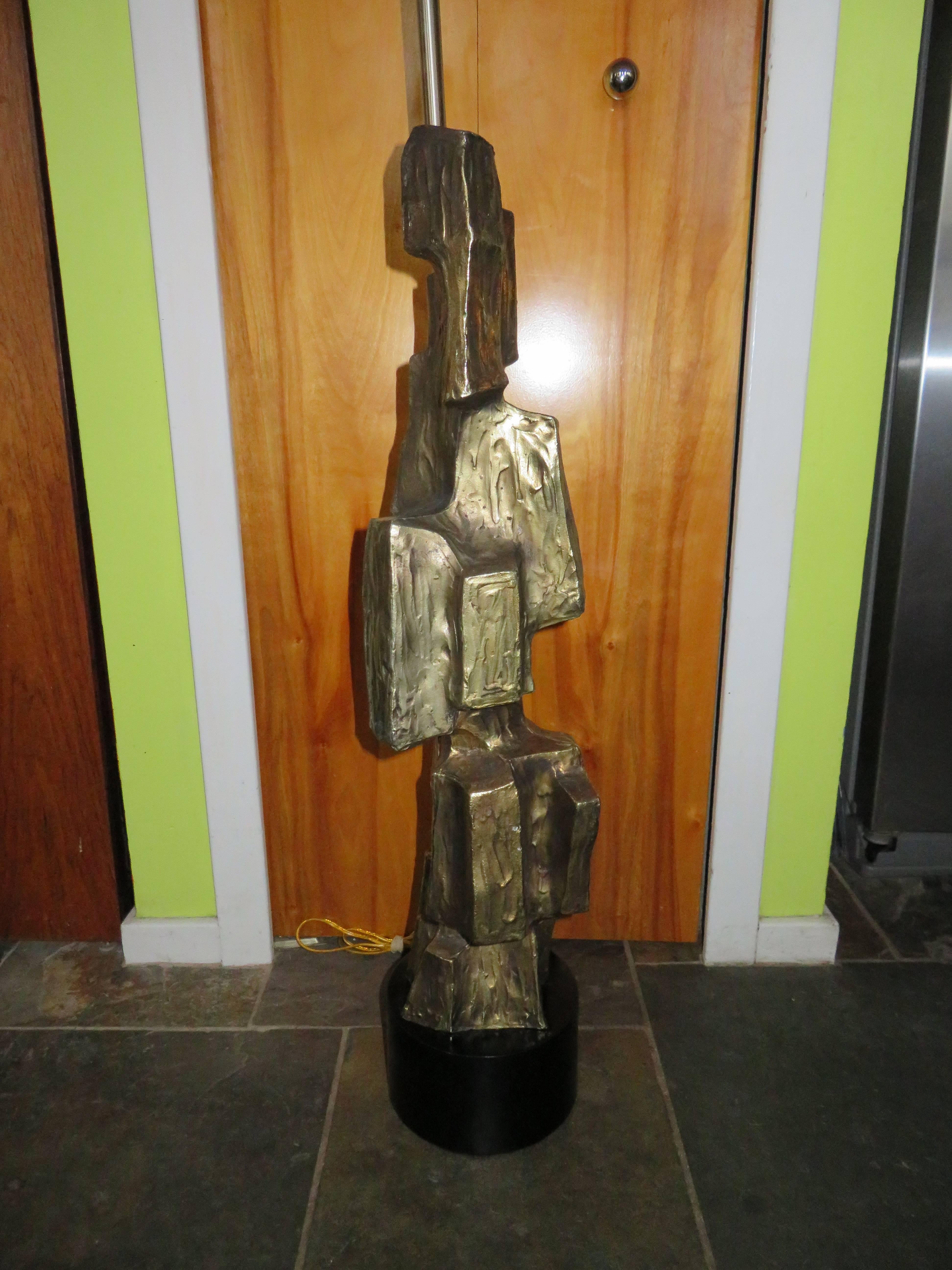 Tall Sculptural Bronze Brutalist Table Lamp, Maurizio Tempestini Laurel In Good Condition In Pemberton, NJ