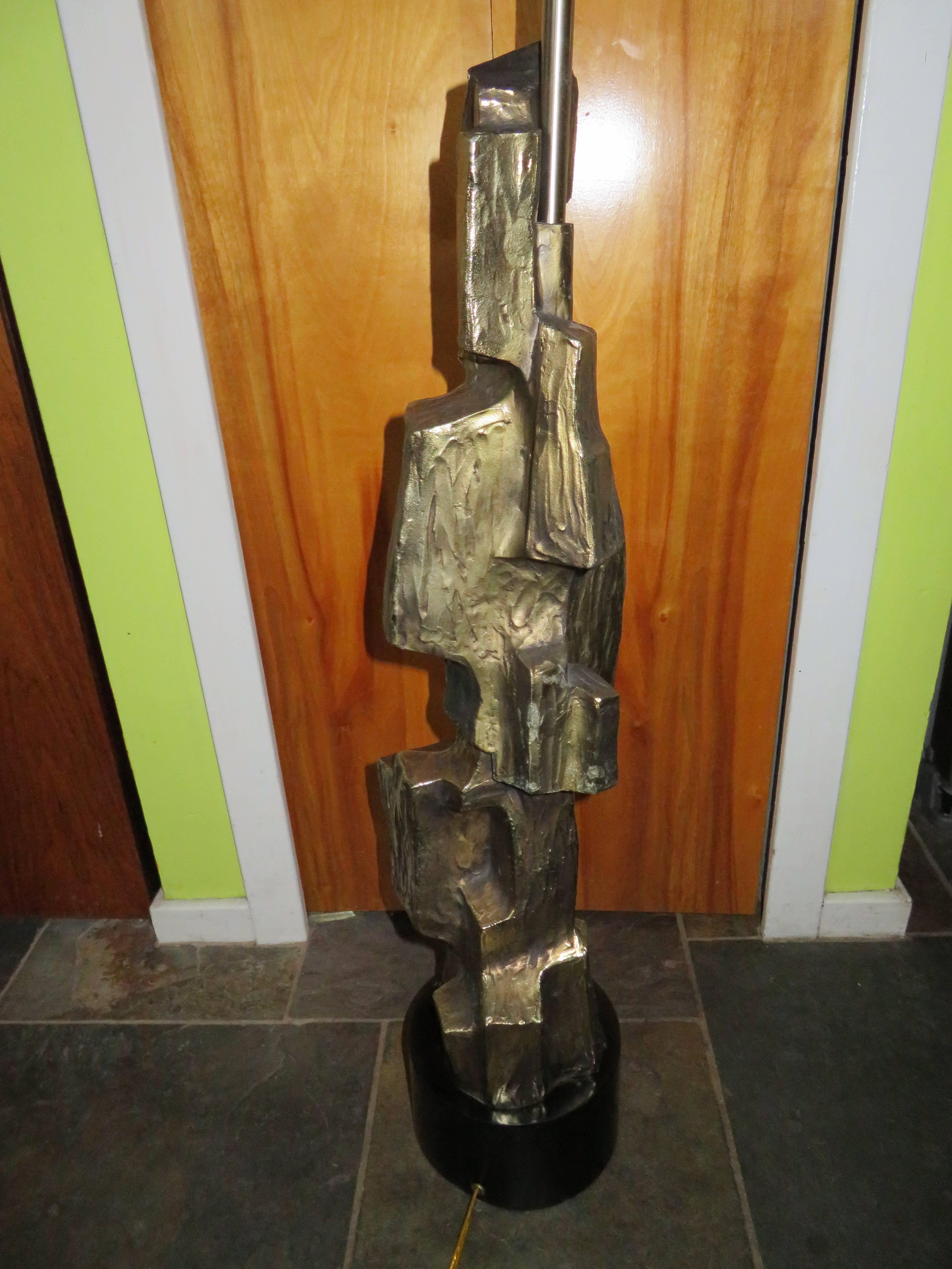 Tall Sculptural Bronze Brutalist Table Lamp, Maurizio Tempestini Laurel 1