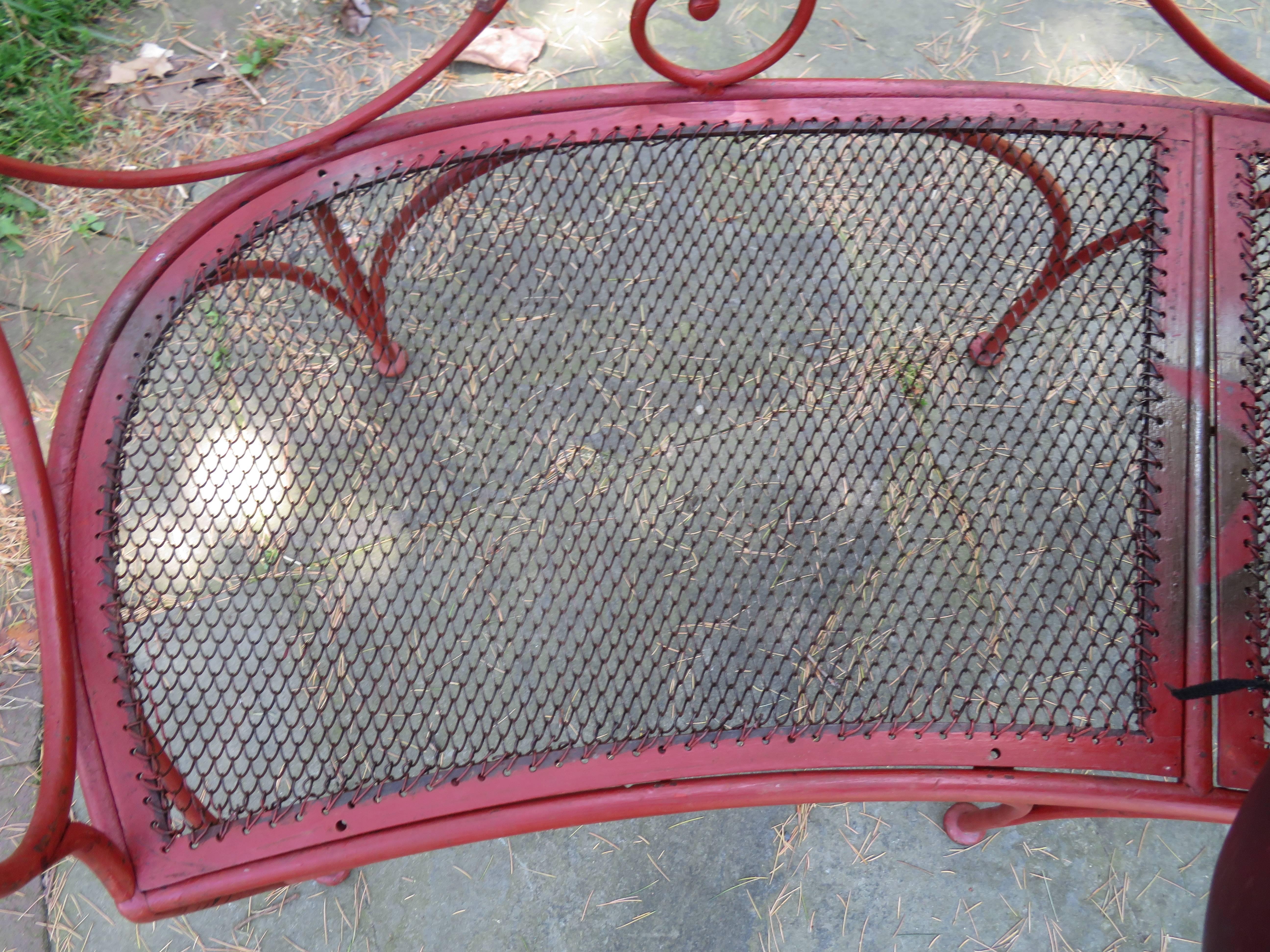 Painted Charming Curved Scrolled Iron Garden Patio Bench, Mid-Century Modern