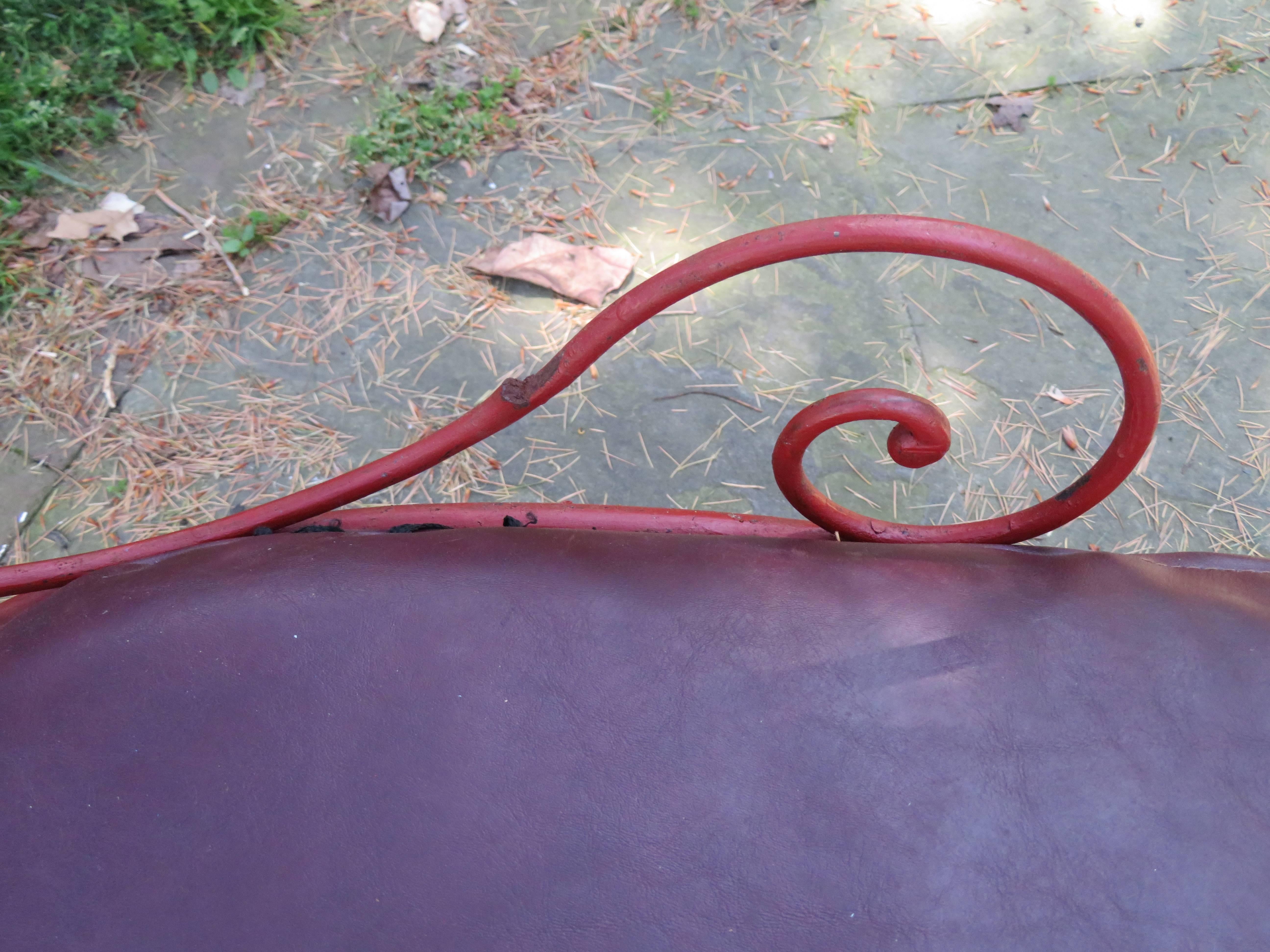 Charming Curved Scrolled Iron Garden Patio Bench, Mid-Century Modern 1