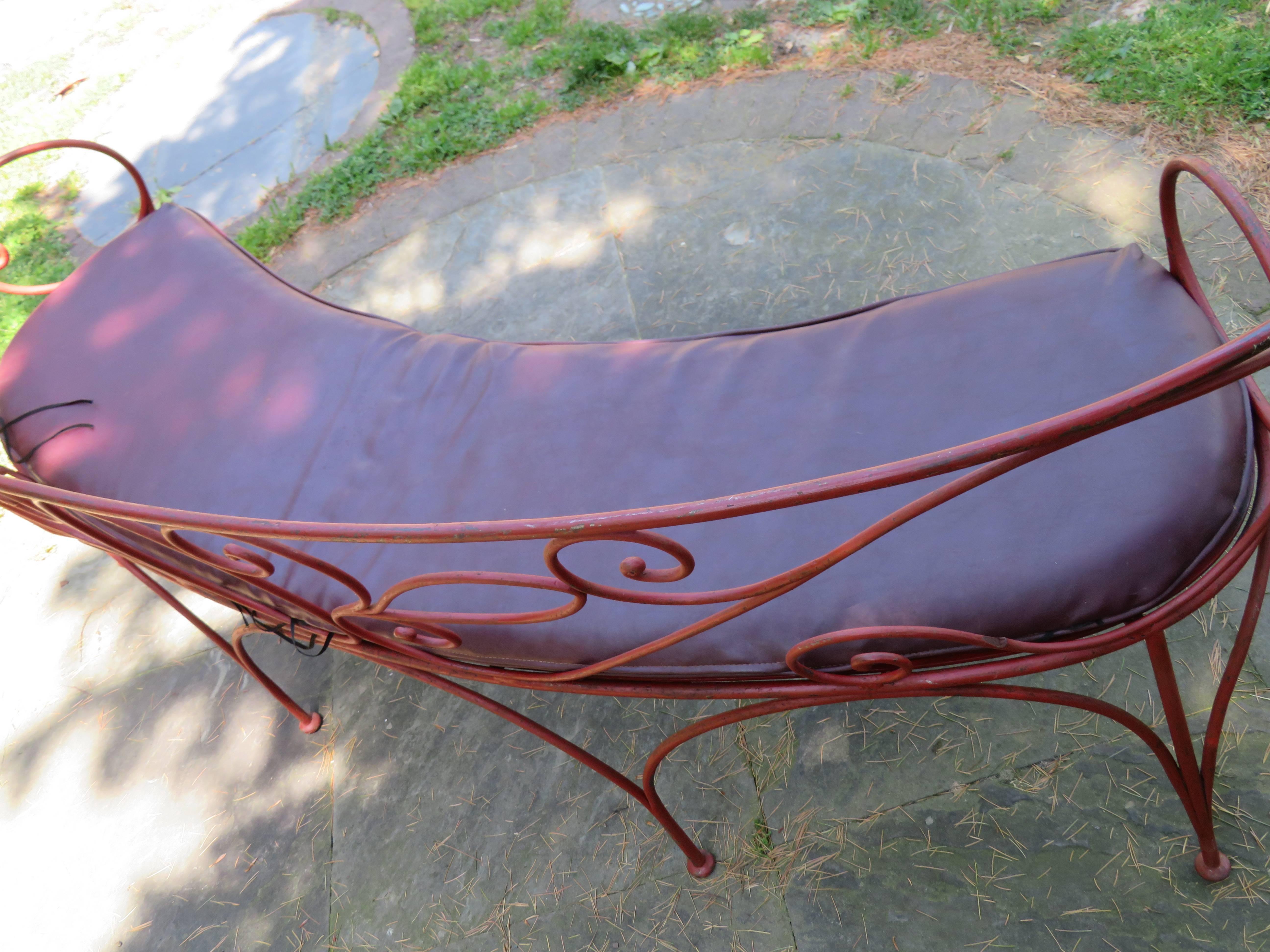 Charming Curved Scrolled Iron Garden Patio Bench, Mid-Century Modern 2