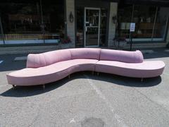Two-Piece Curved Serpentine Sectional Sofa, Mid-Century