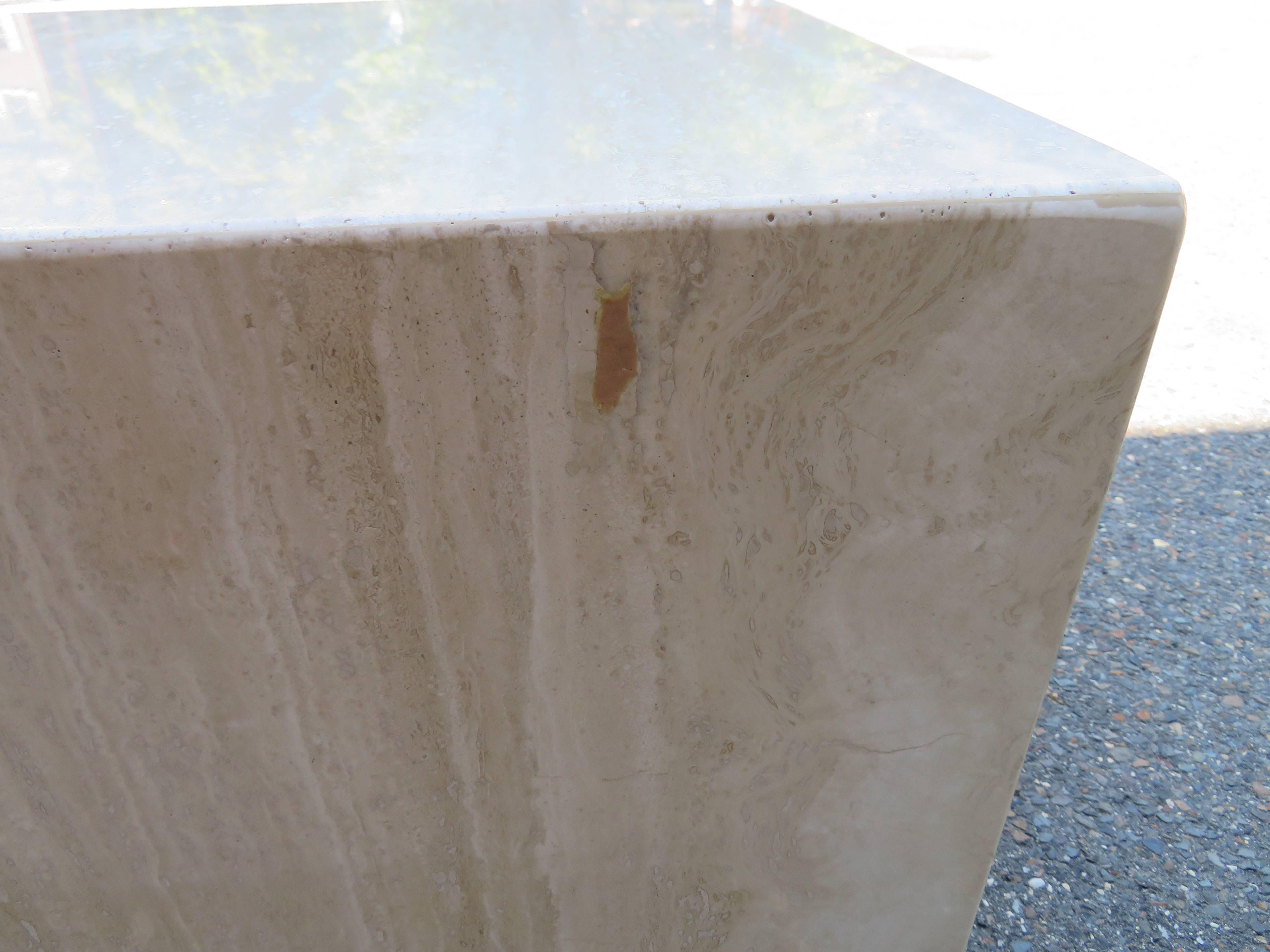 Gorgeous Travertine Cube Side End Table Pedestal, Mid-Century Modern For Sale 3